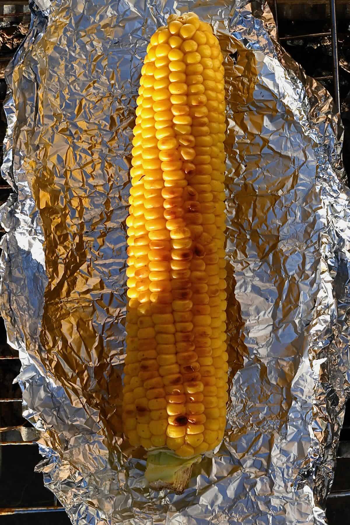 Grilling corn in the cob in foil