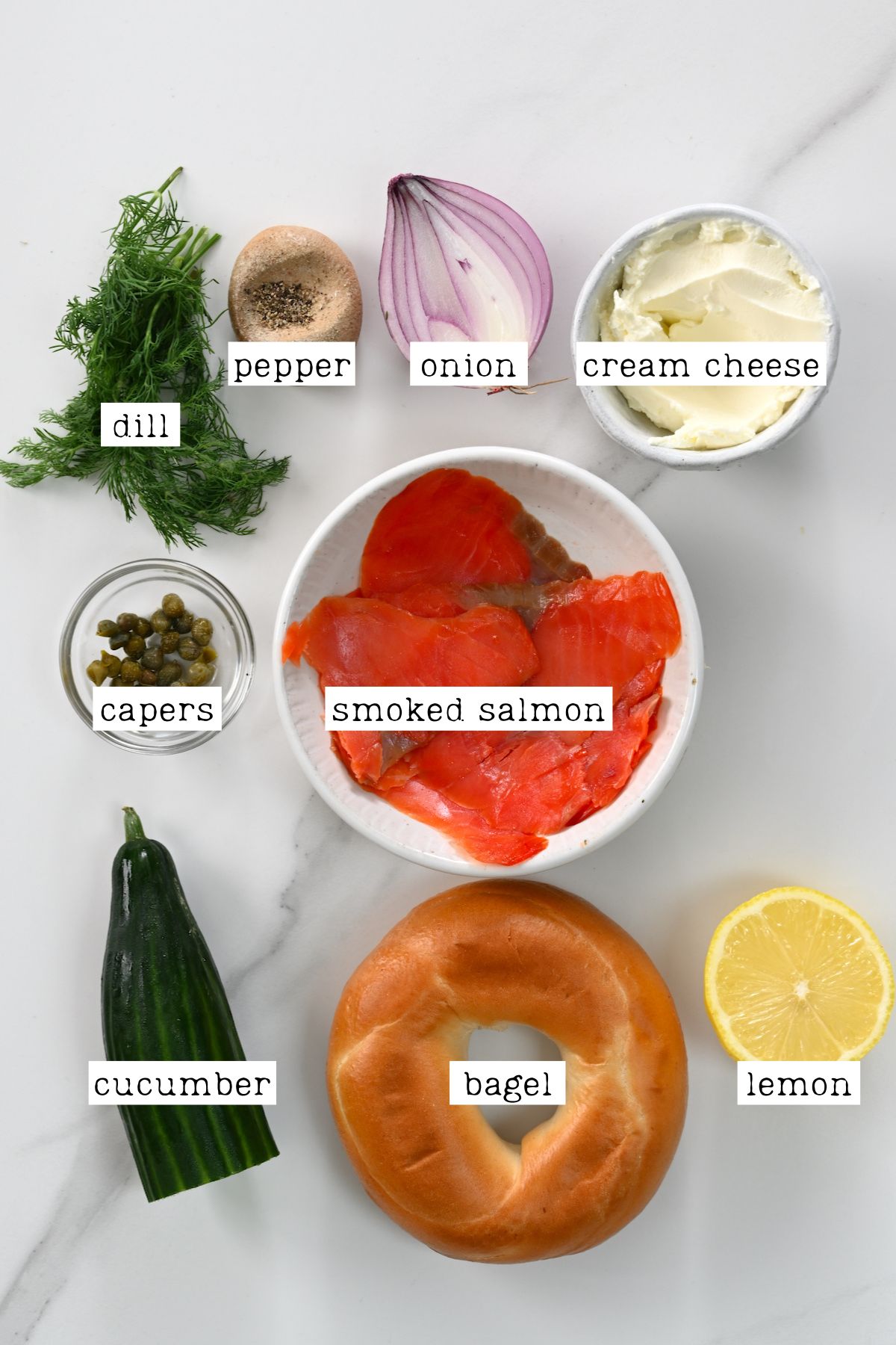 Ingredients for lox bagel