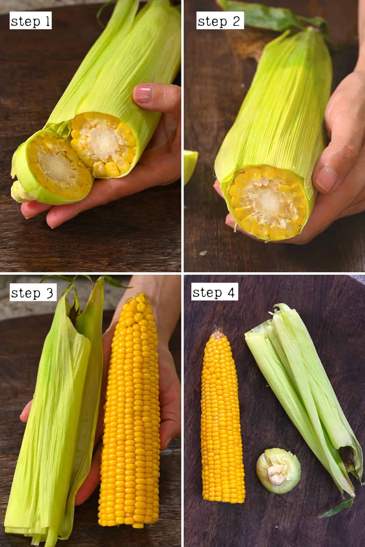 Steps for removing husk from corn on the cob
