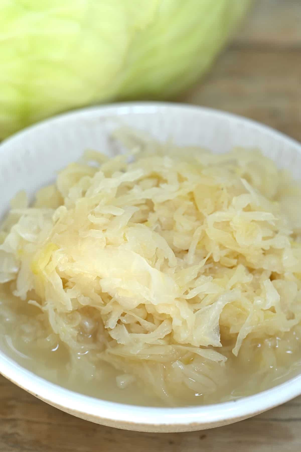Homemade sauerkraut in a bowl
