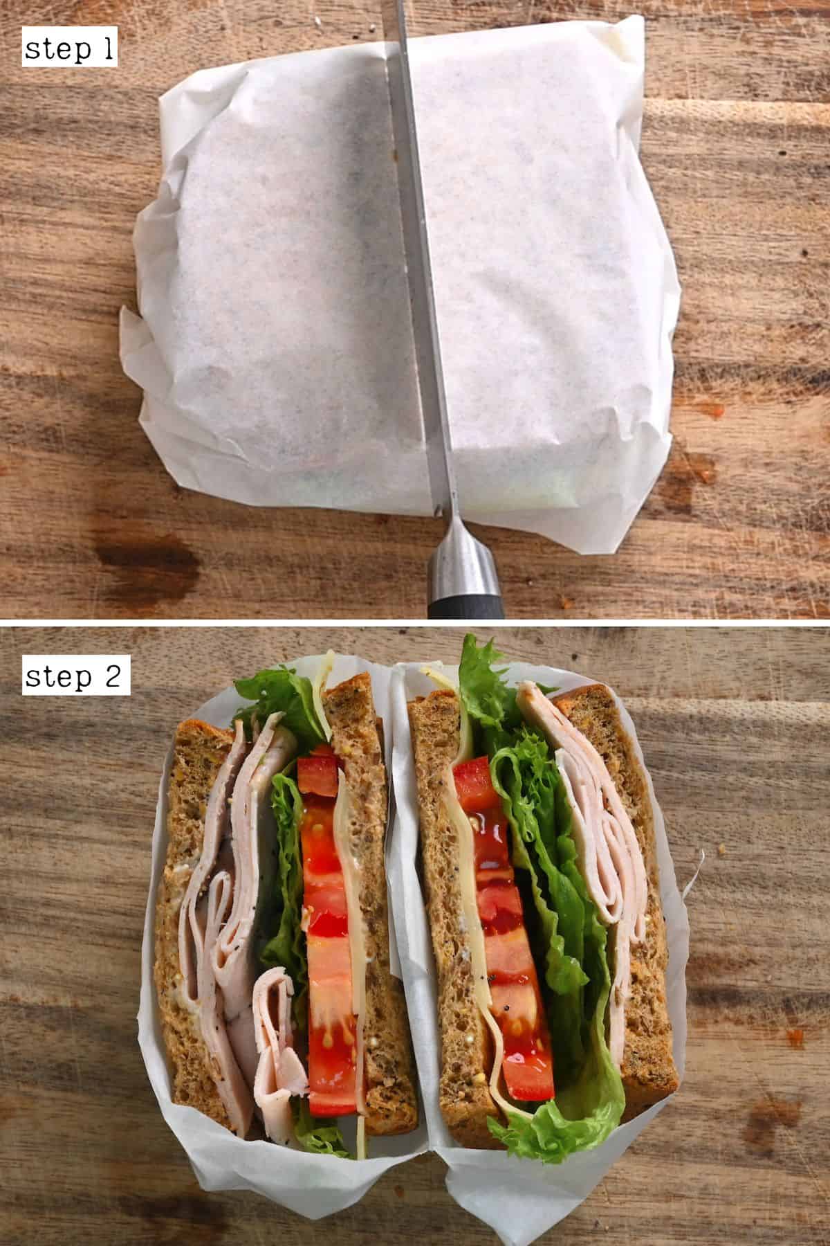 Steps for cutting a sandwich in two