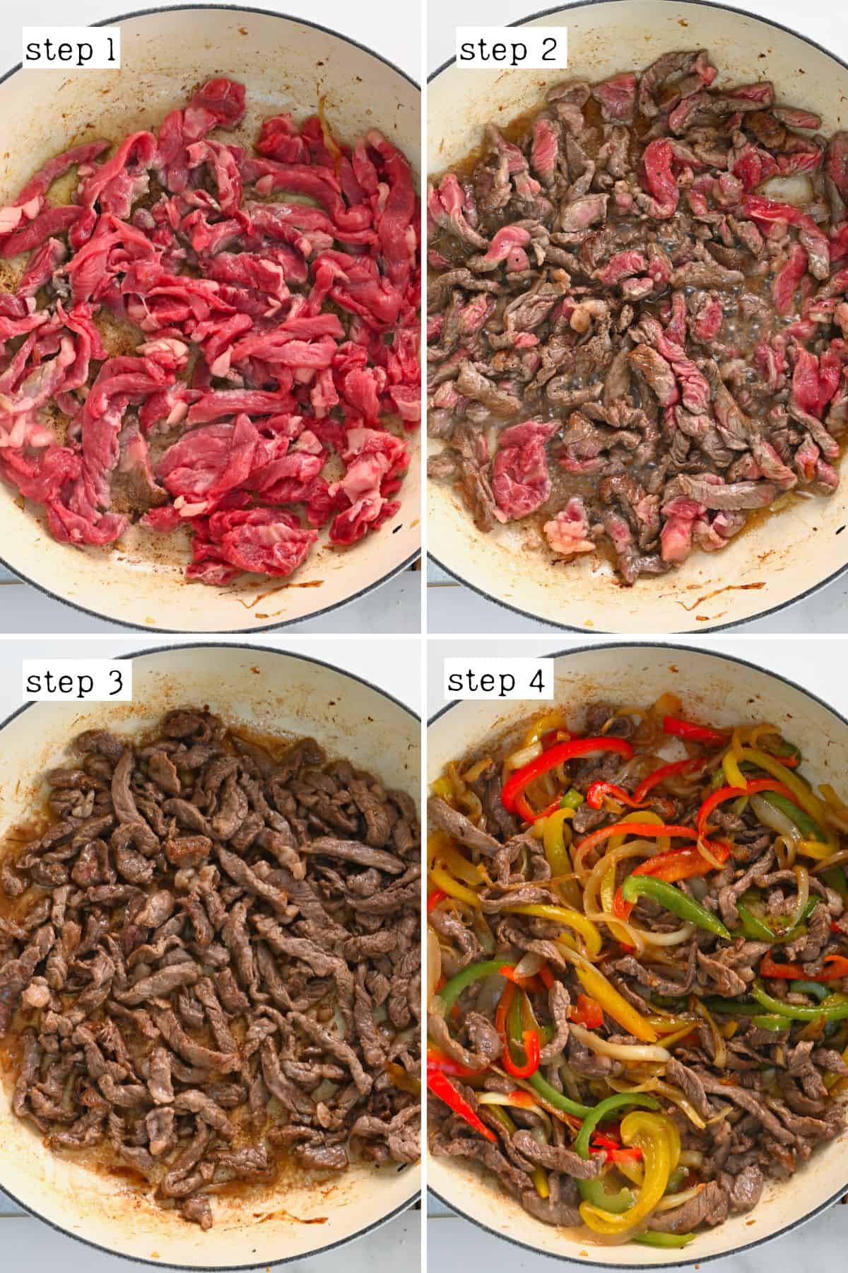 Steps for cooking beef and aromatics