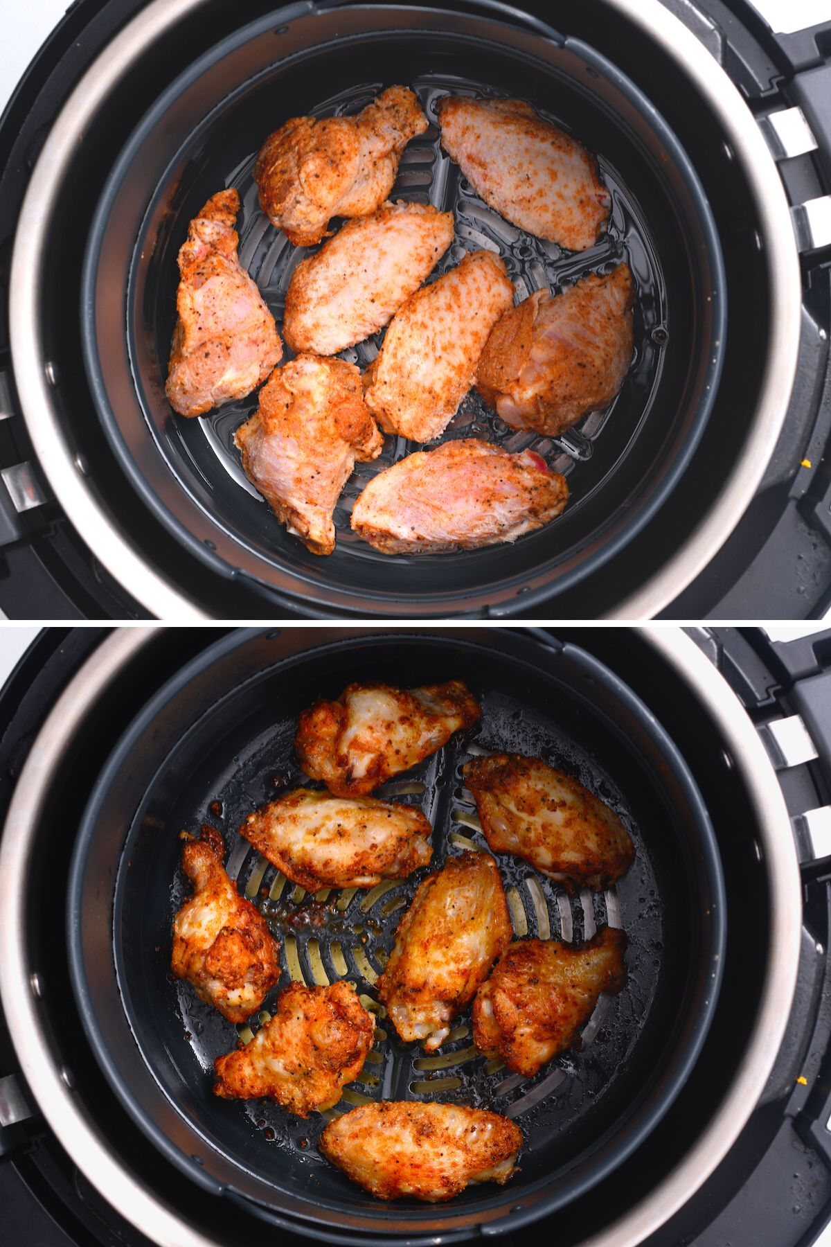 Before and after air frying chicken wings