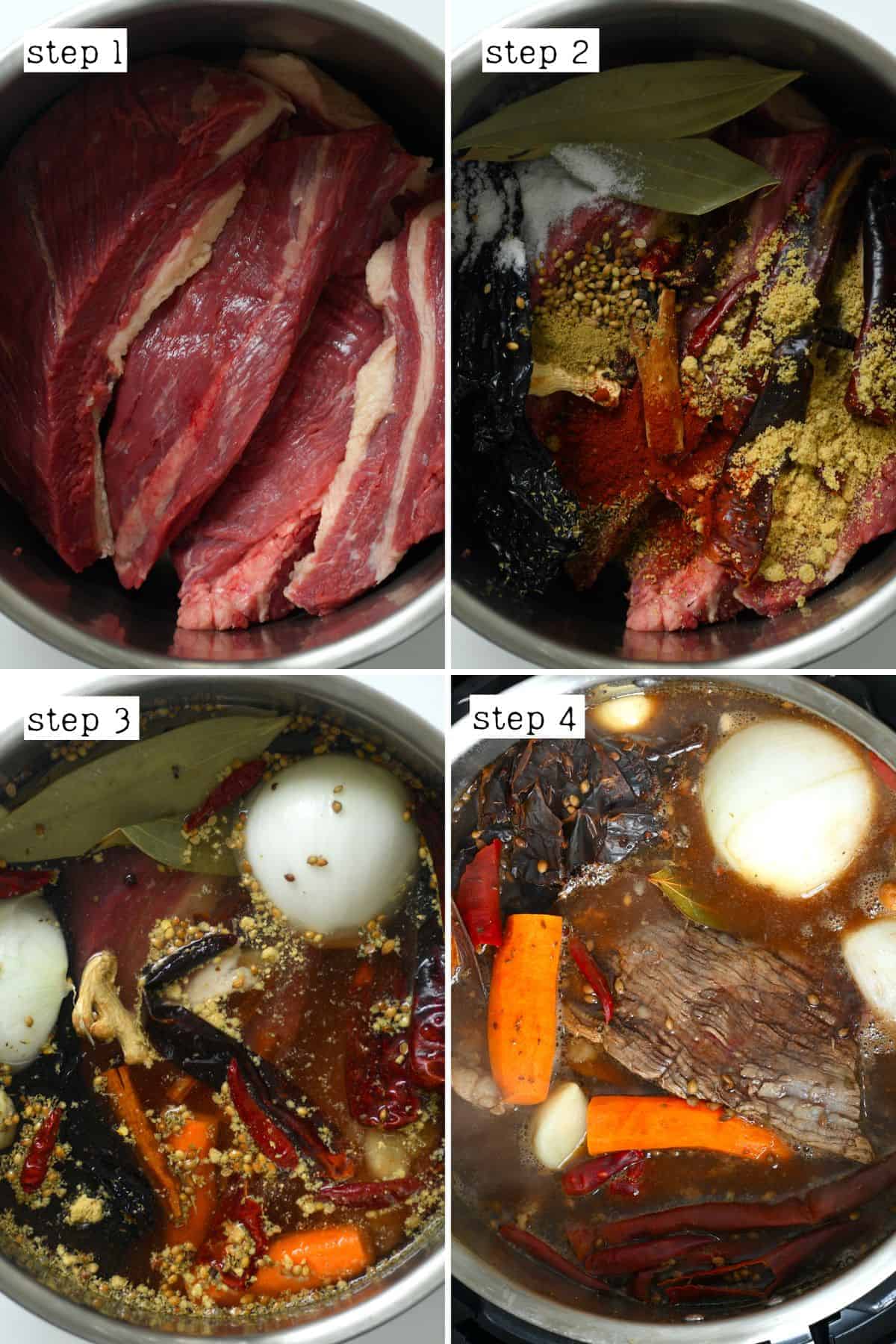 Steps for cooking birria beef