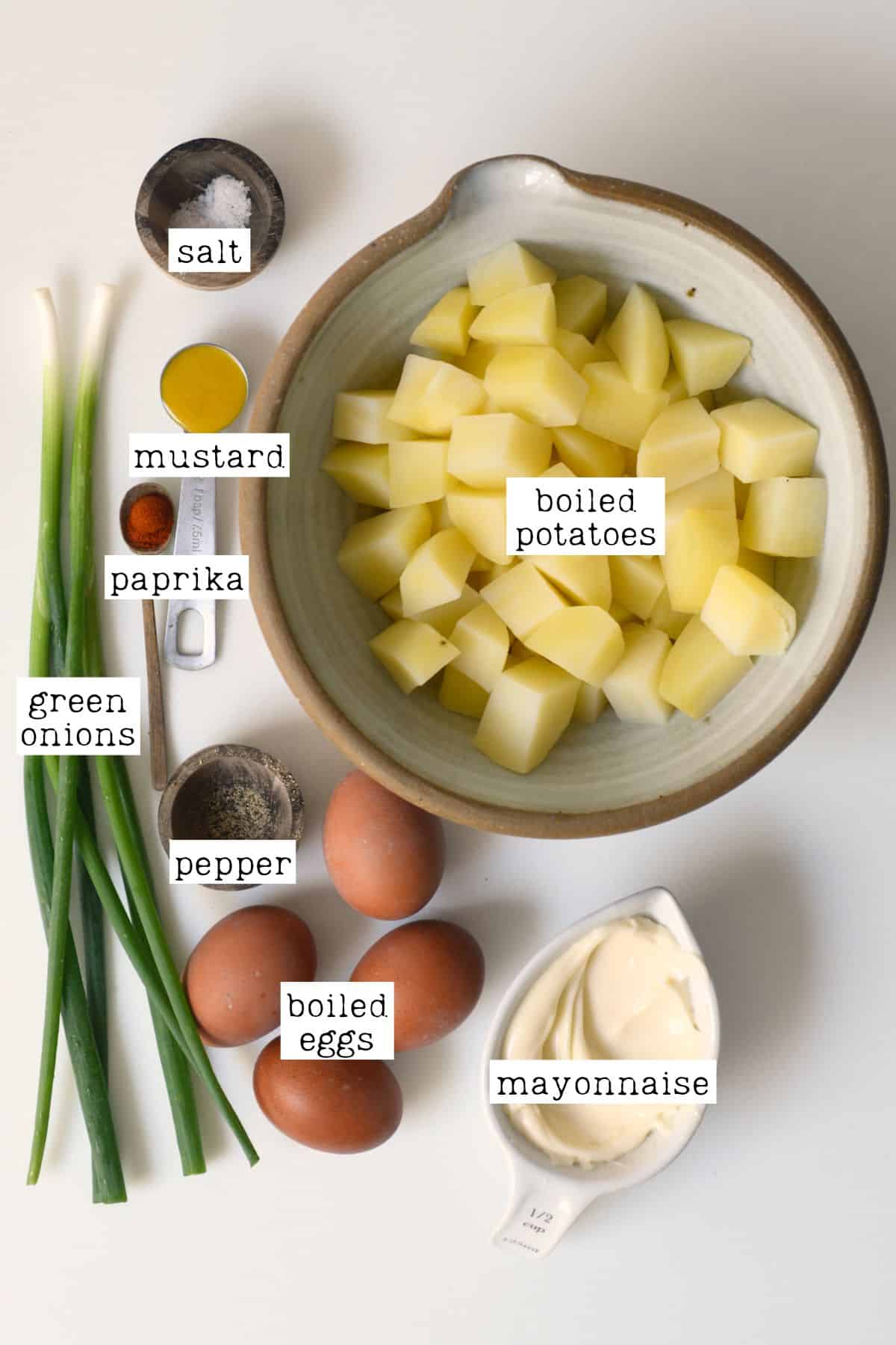 Ingredients for deviled egg potato salad