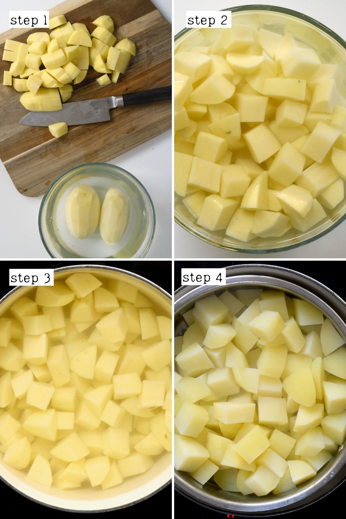 Steps for boiling chopped potatoes