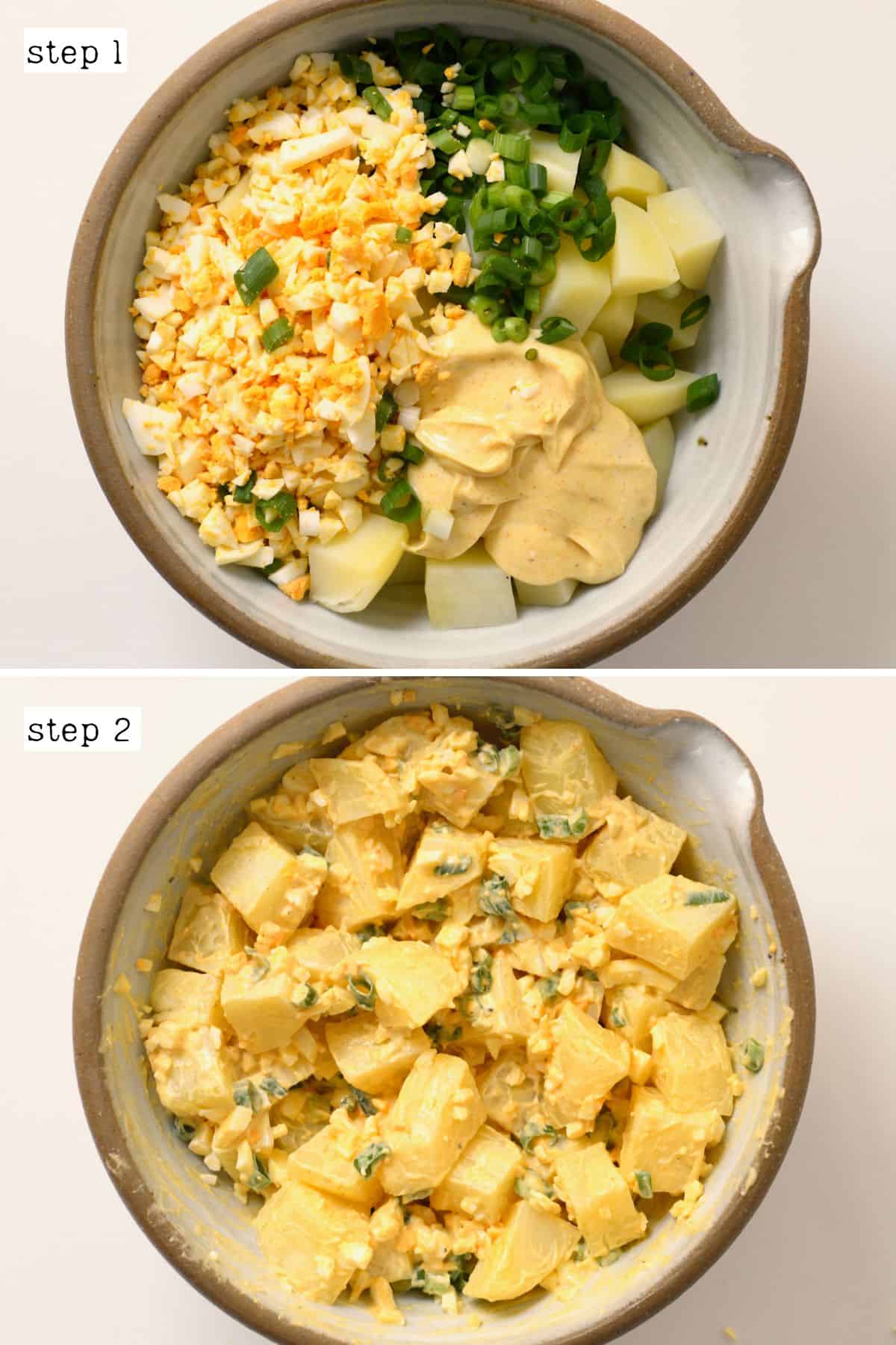Steps for preparing potato egg salad