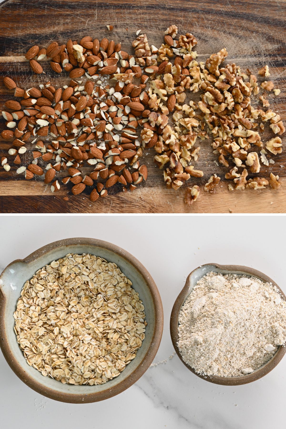 Chopped nuts, rolled oats, and blended rolled oats