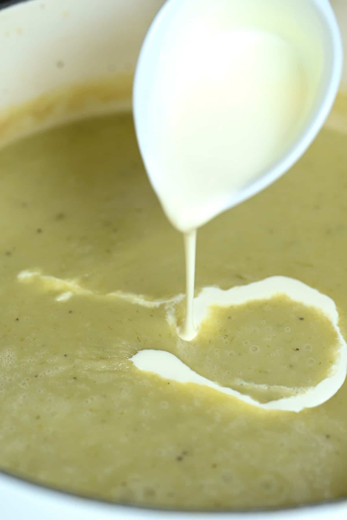 Adding cream to a potato leek soup
