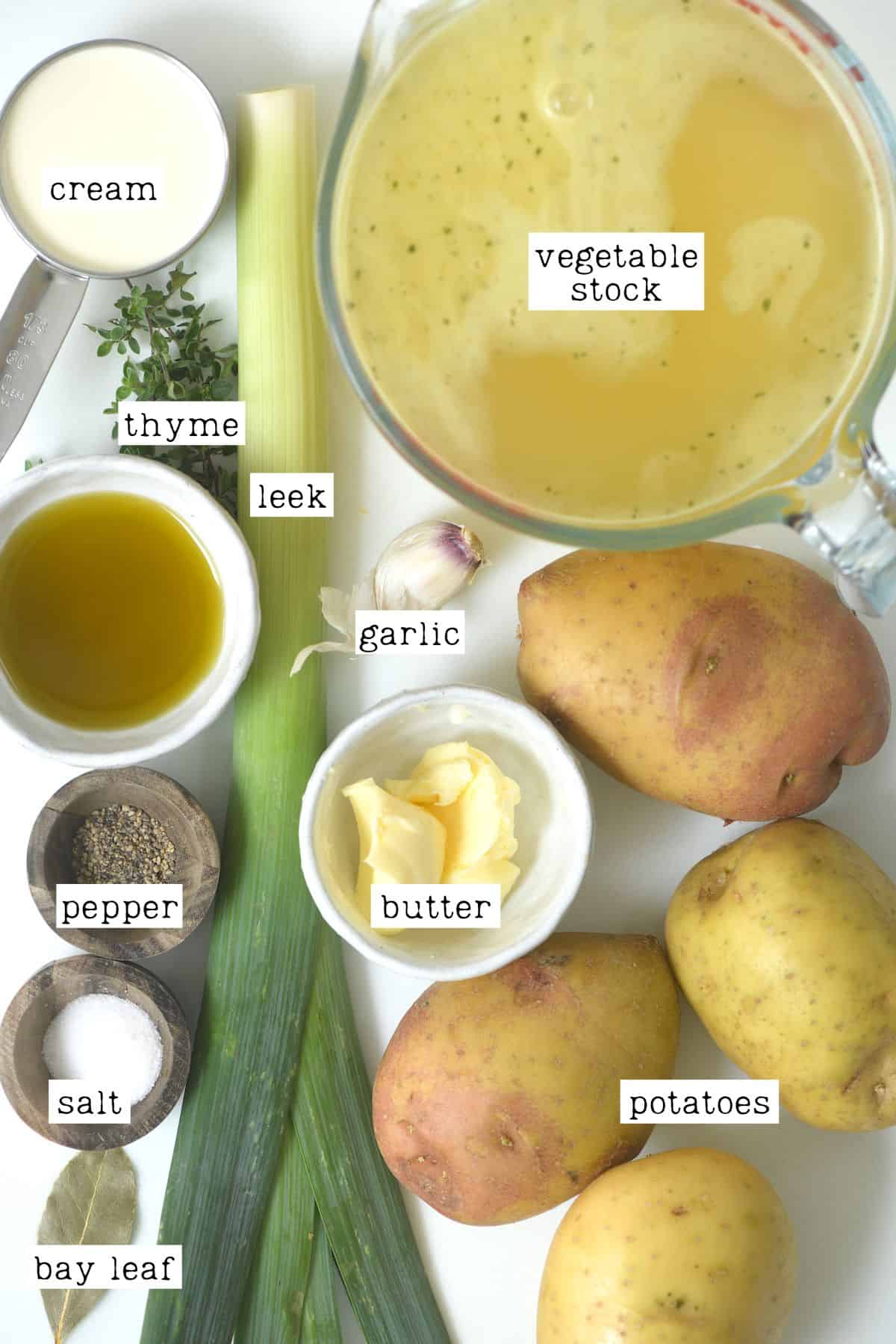 Ingredients for potato leek soup