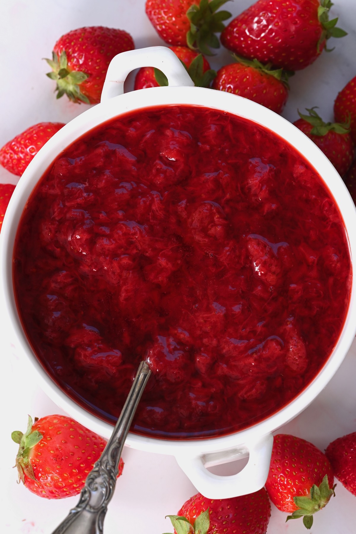 A small bowl with homemade strawberry sauce