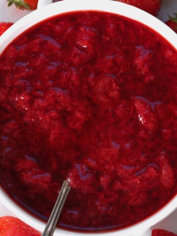 A small bowl with homemade strawberry sauce