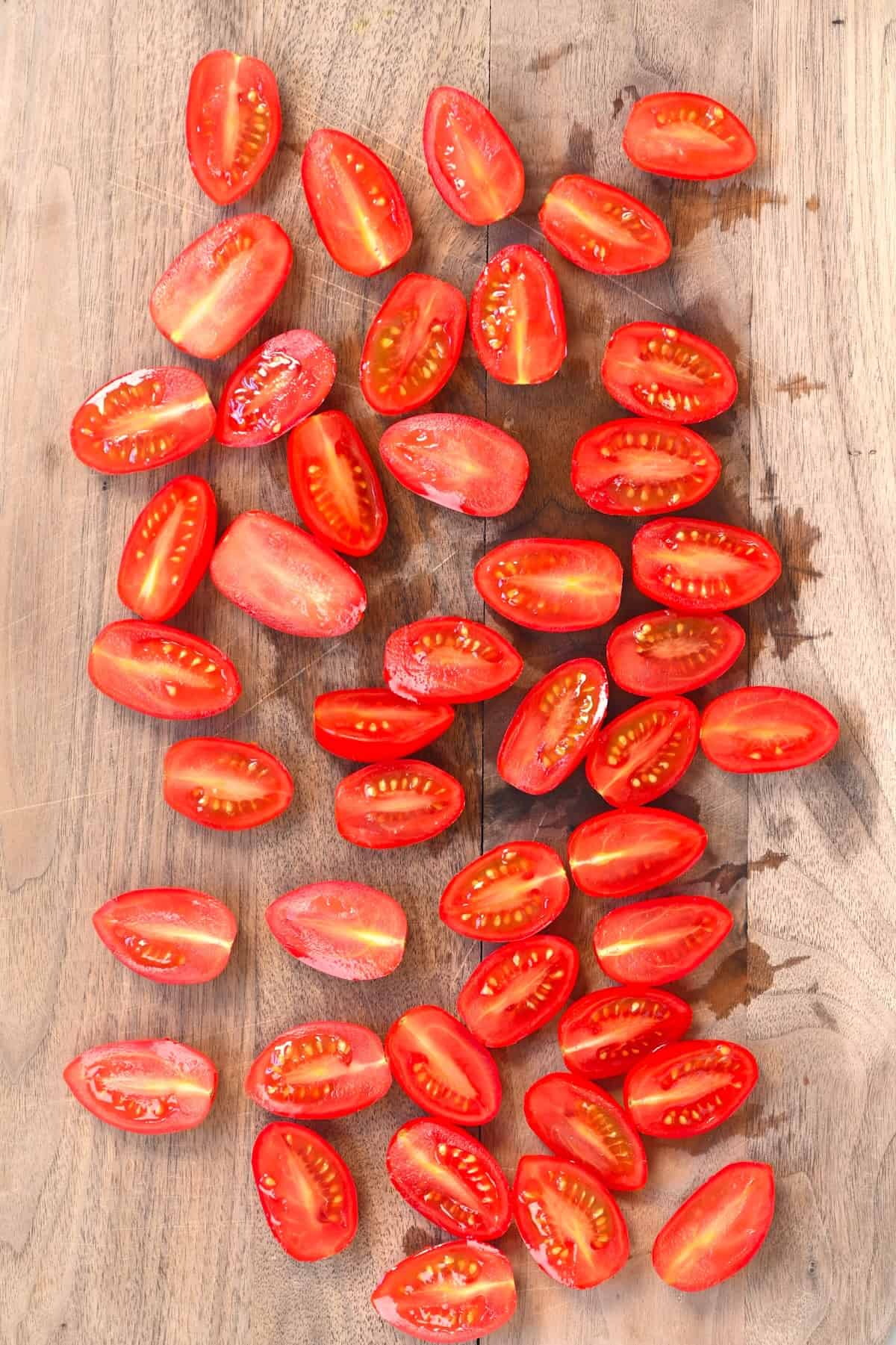 Cherry tomatoes sliced in two