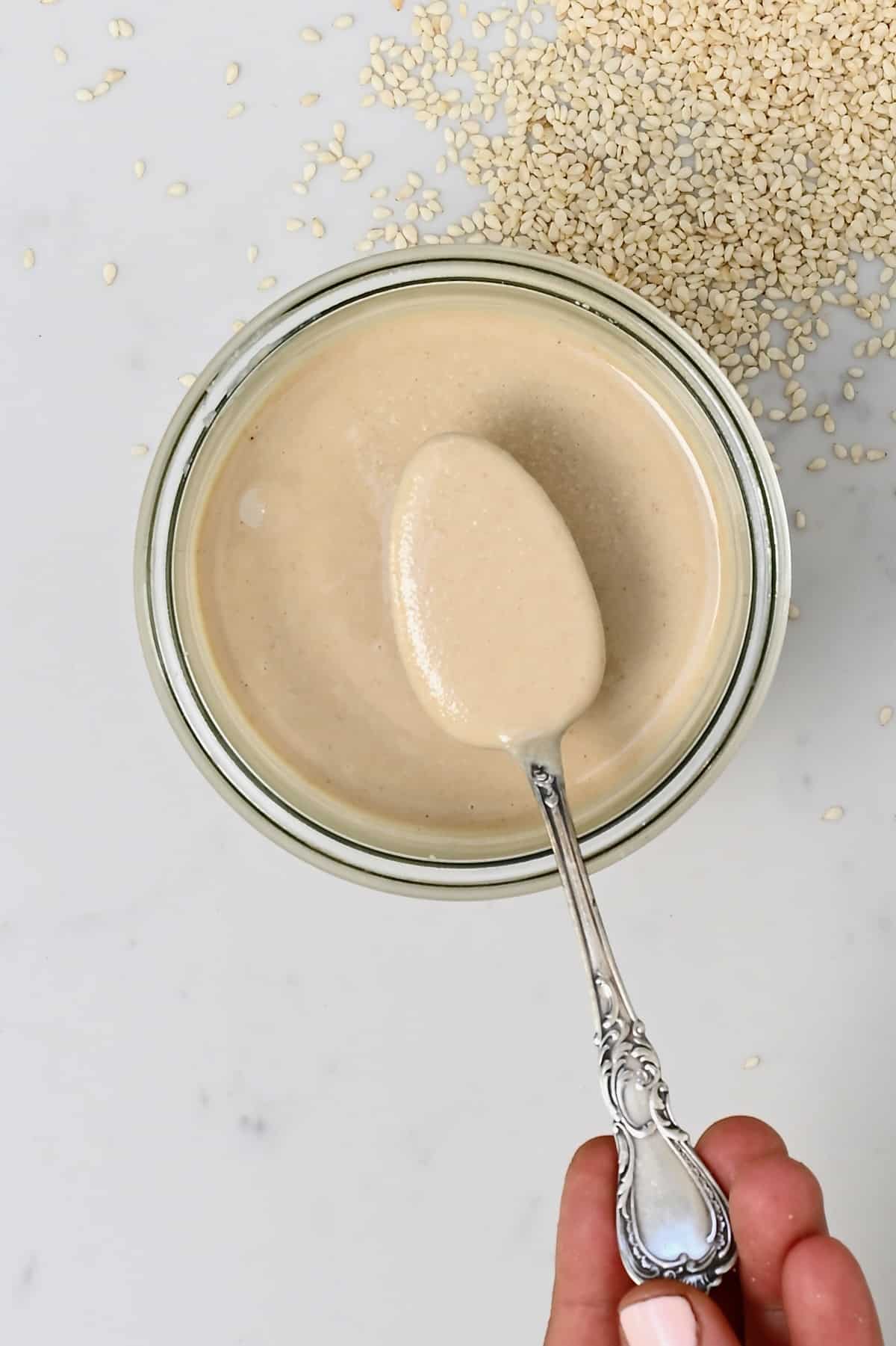 A spoonful of homemade sesame paste
