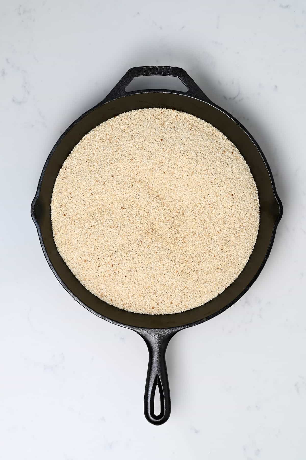 Toasted sesame seeds in a pan