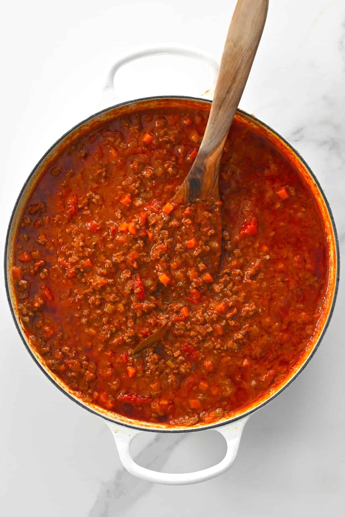 Homemade spaghetti sauce in a pot