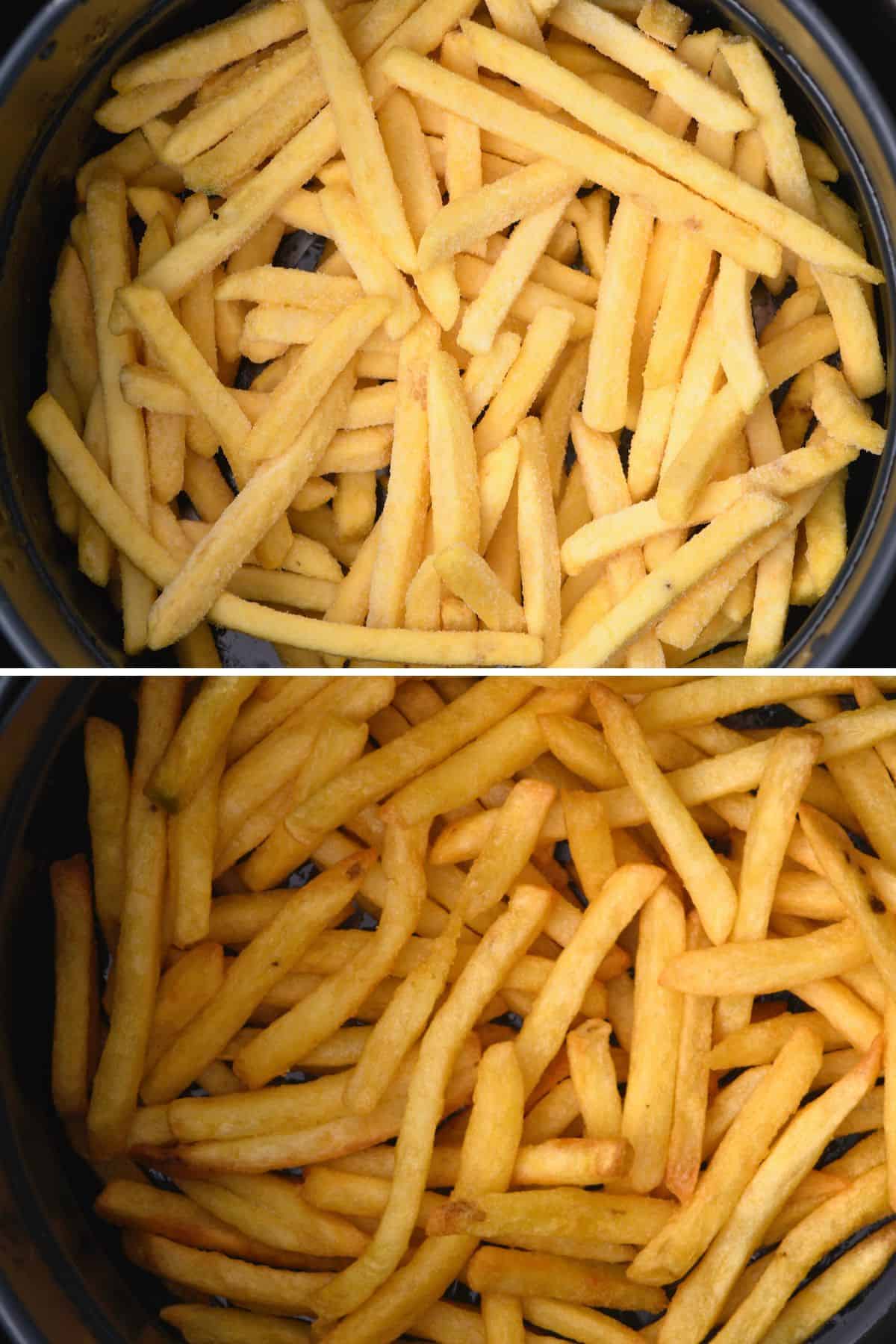 Before and after air frying frozen french fries
