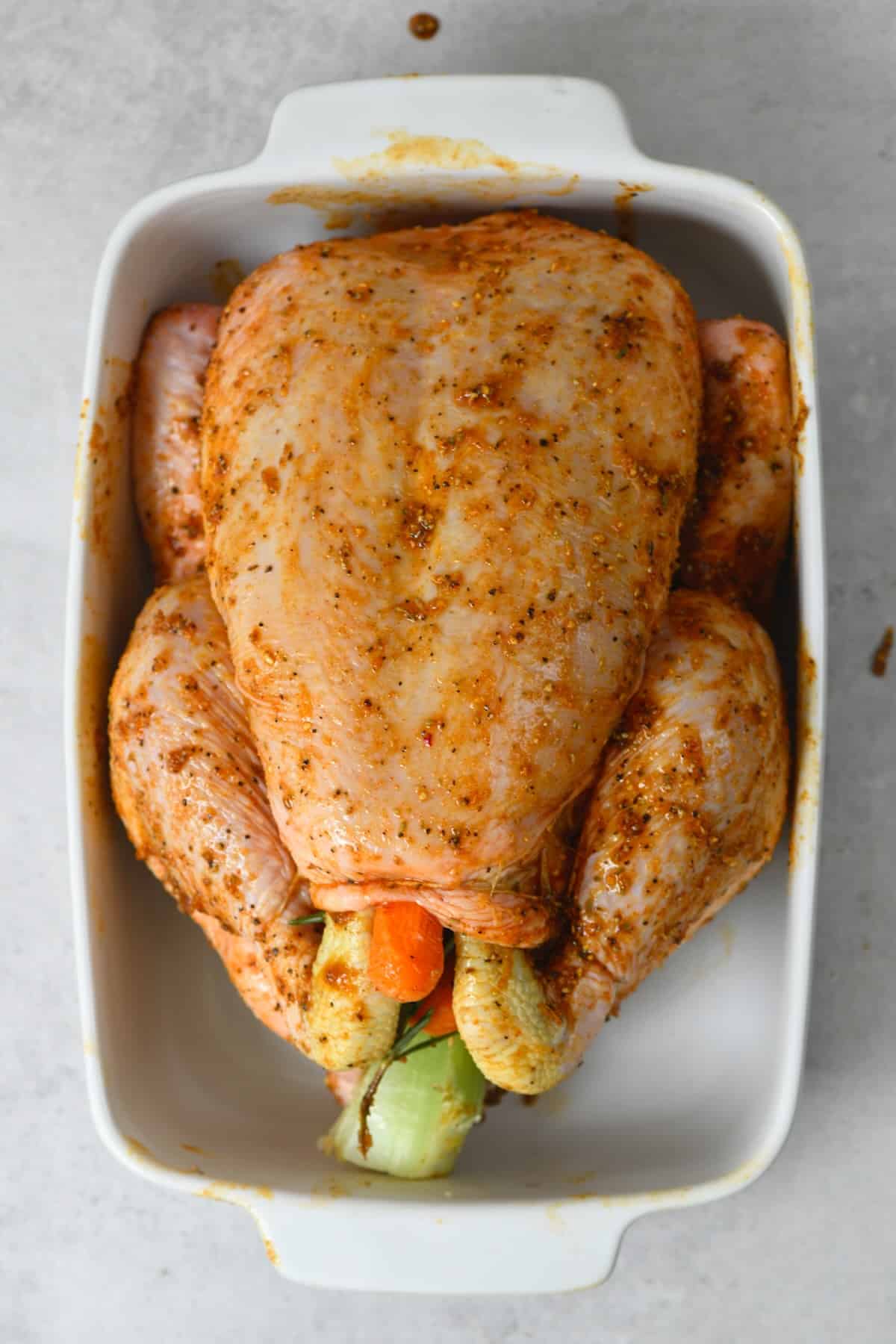 Whole chicken seasoned with spices