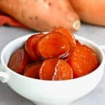 Candied yams in a small bowl
