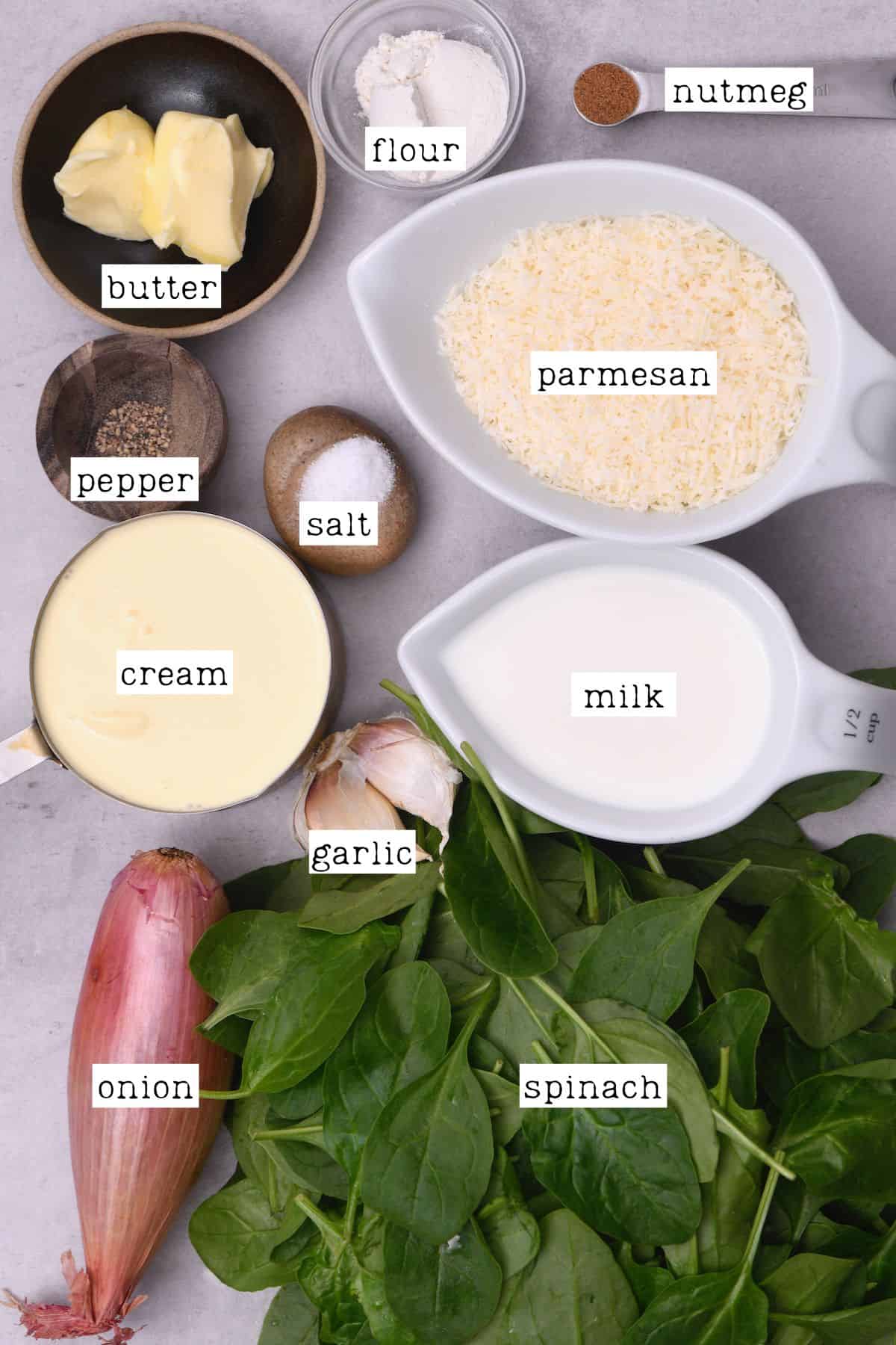 Ingredients for creamed spinach