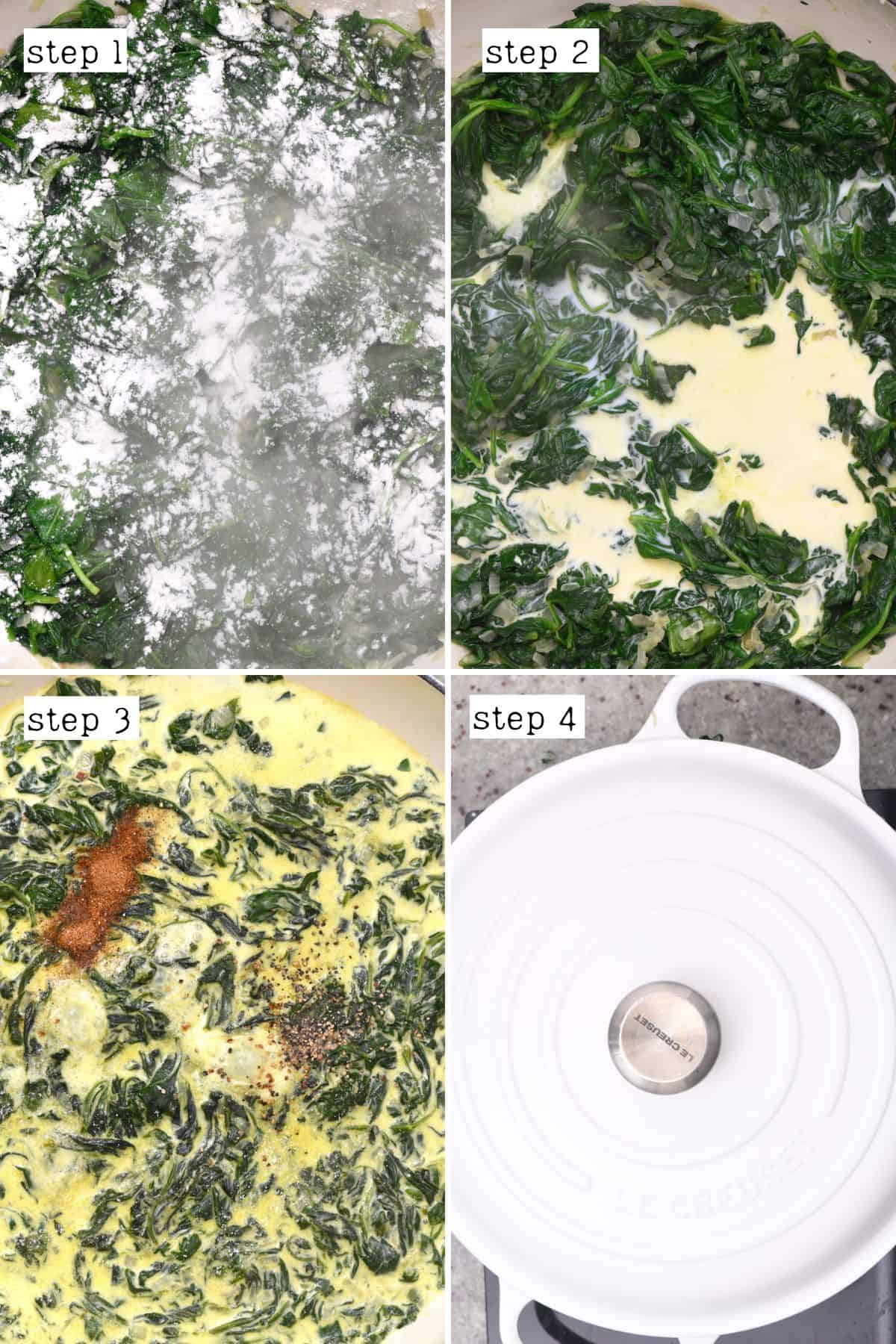 Steps for cooking creamed spinach