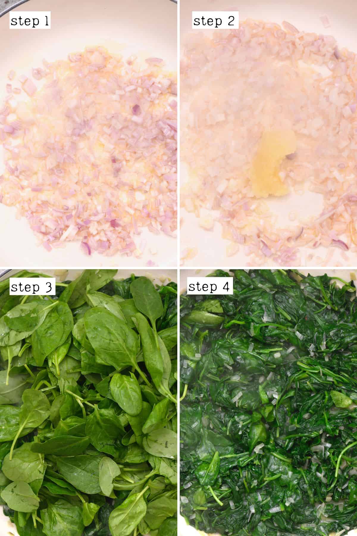 Steps for cooking spinach with onion and garlic