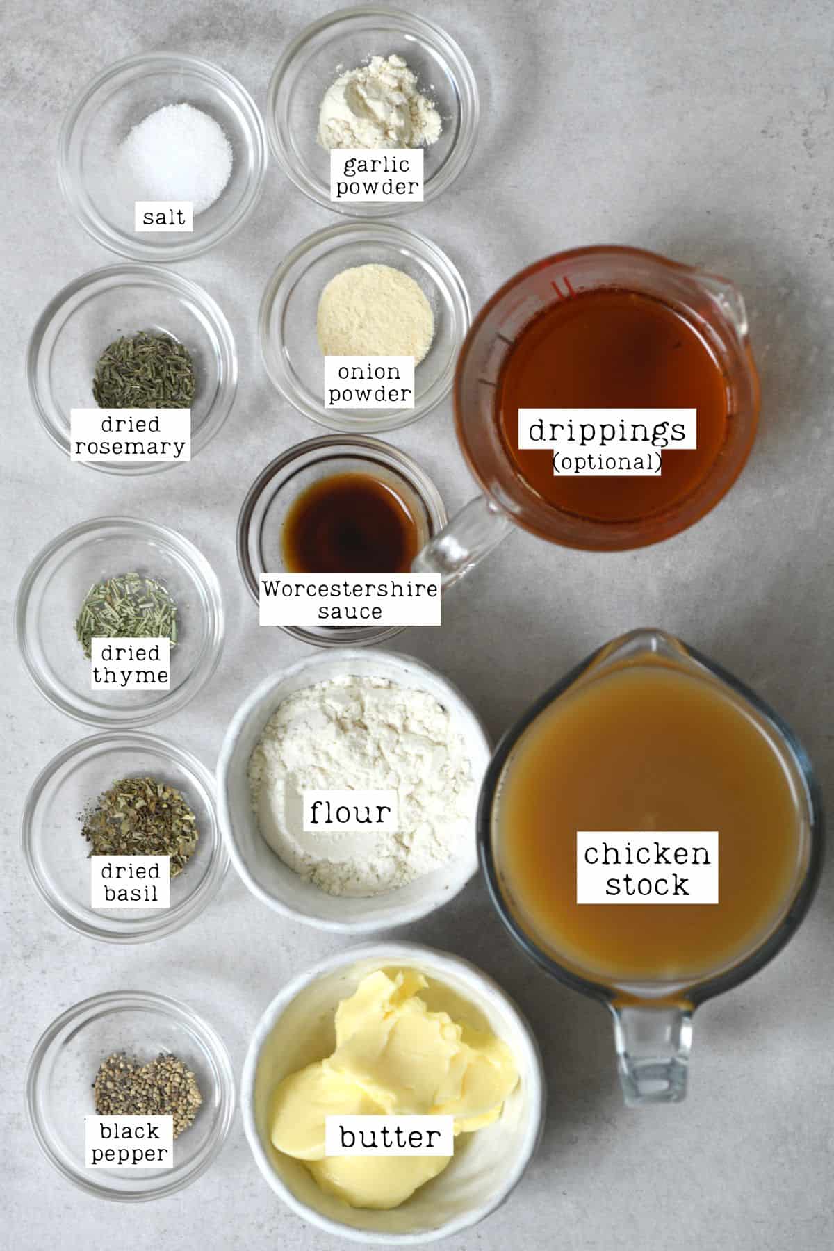 Ingredients for brown gravy