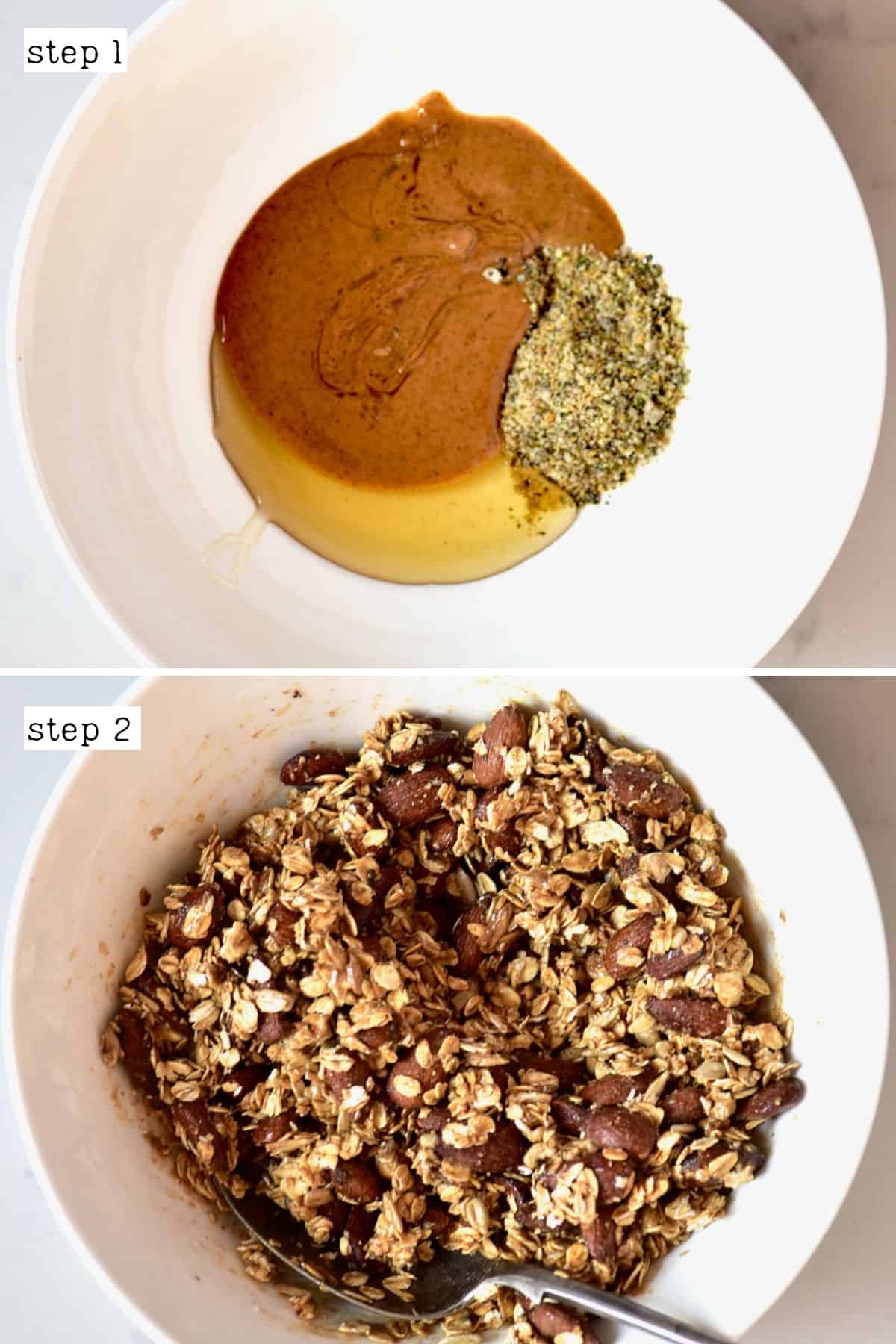 Steps for mixing the ingredients for granola bars