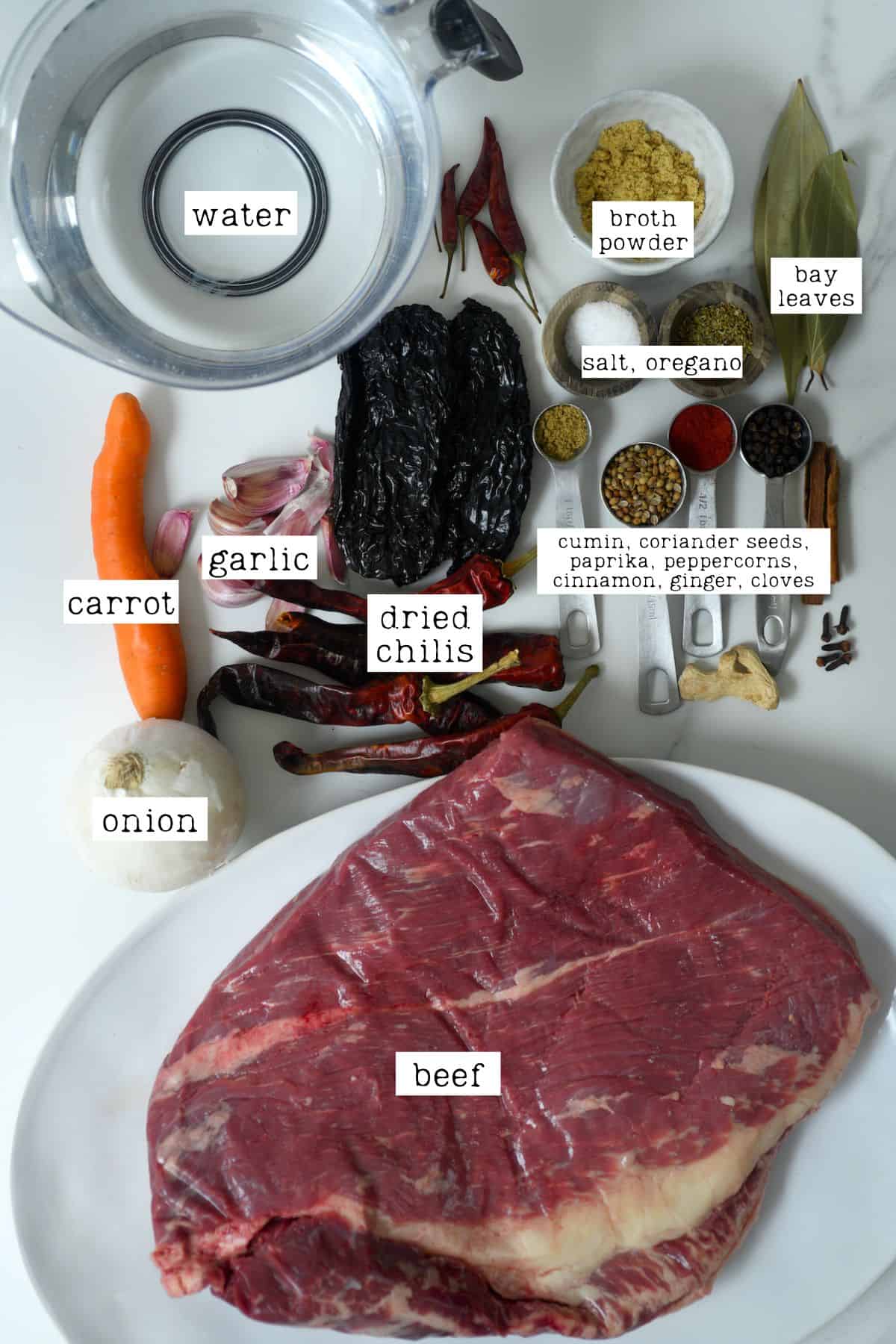Ingredients for Birria tacos