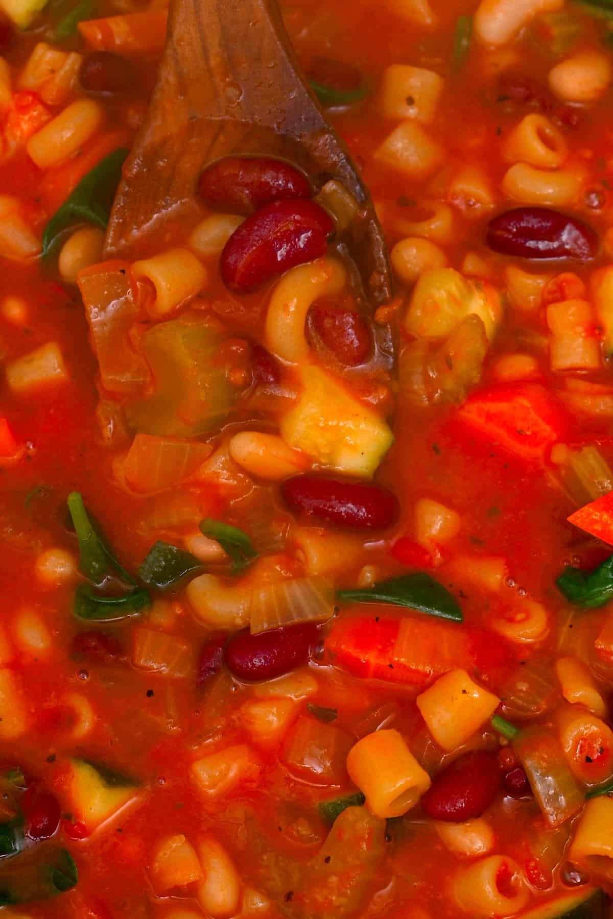 Close up of minestrone soup