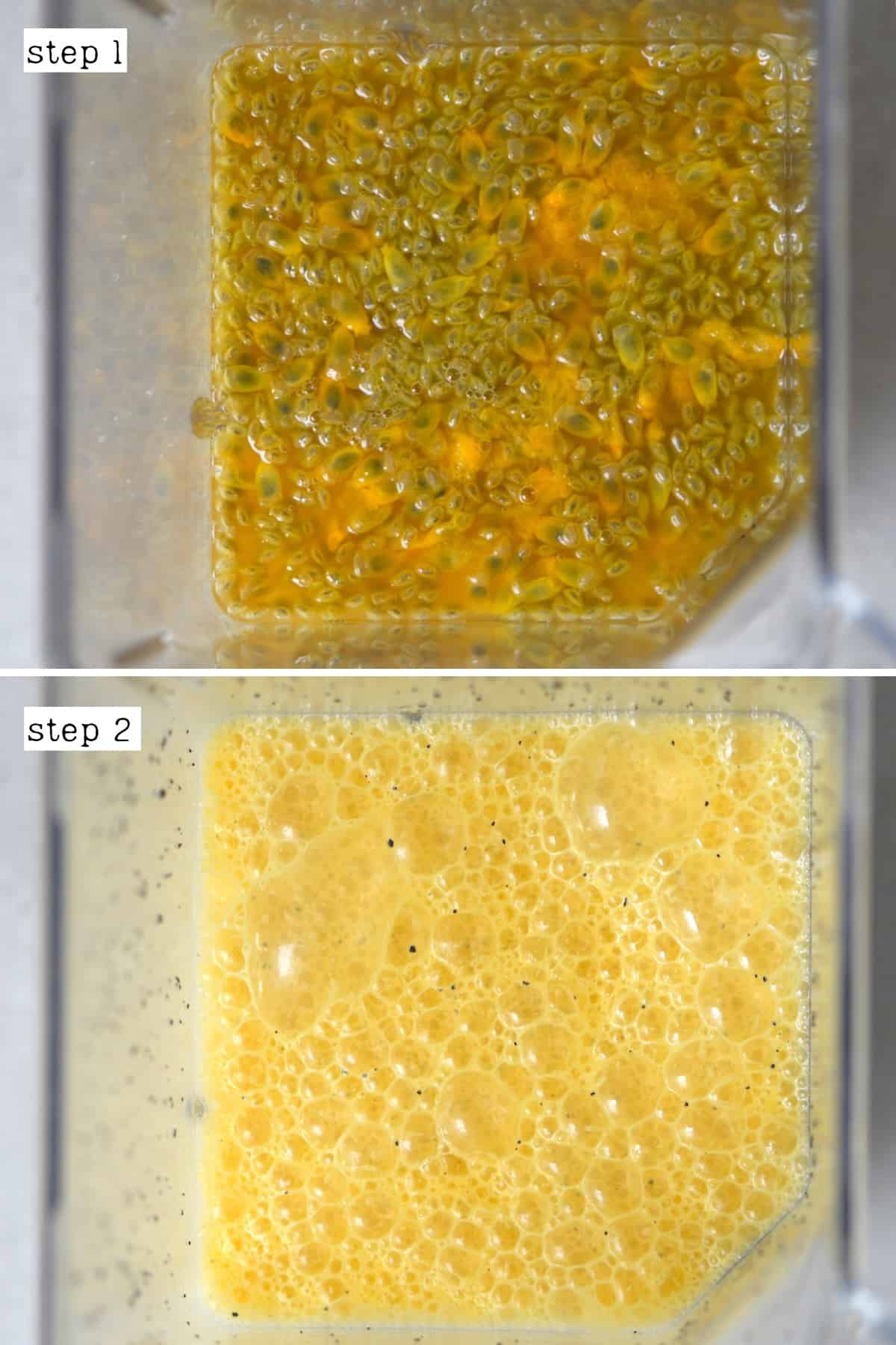Before and after blending passion fruit