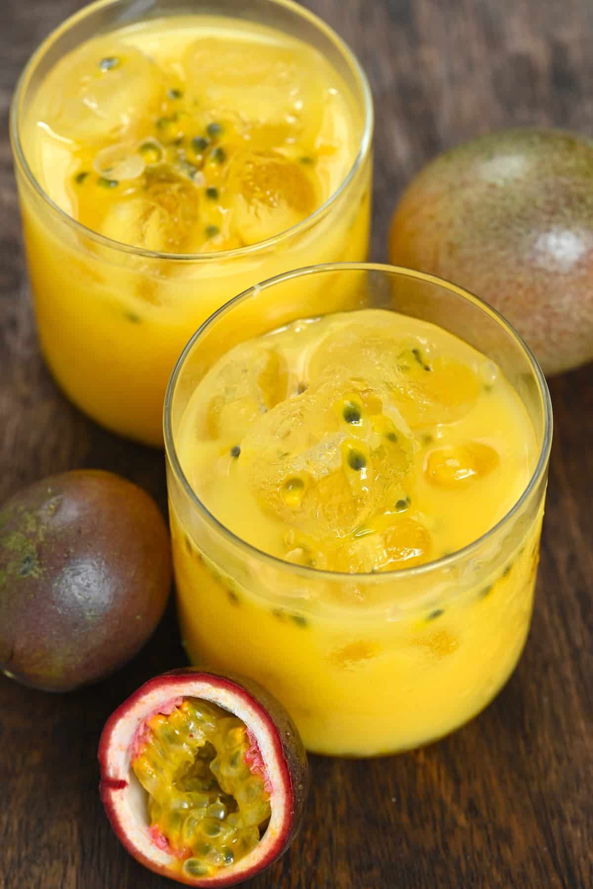 Two glasses of passion fruit juice
