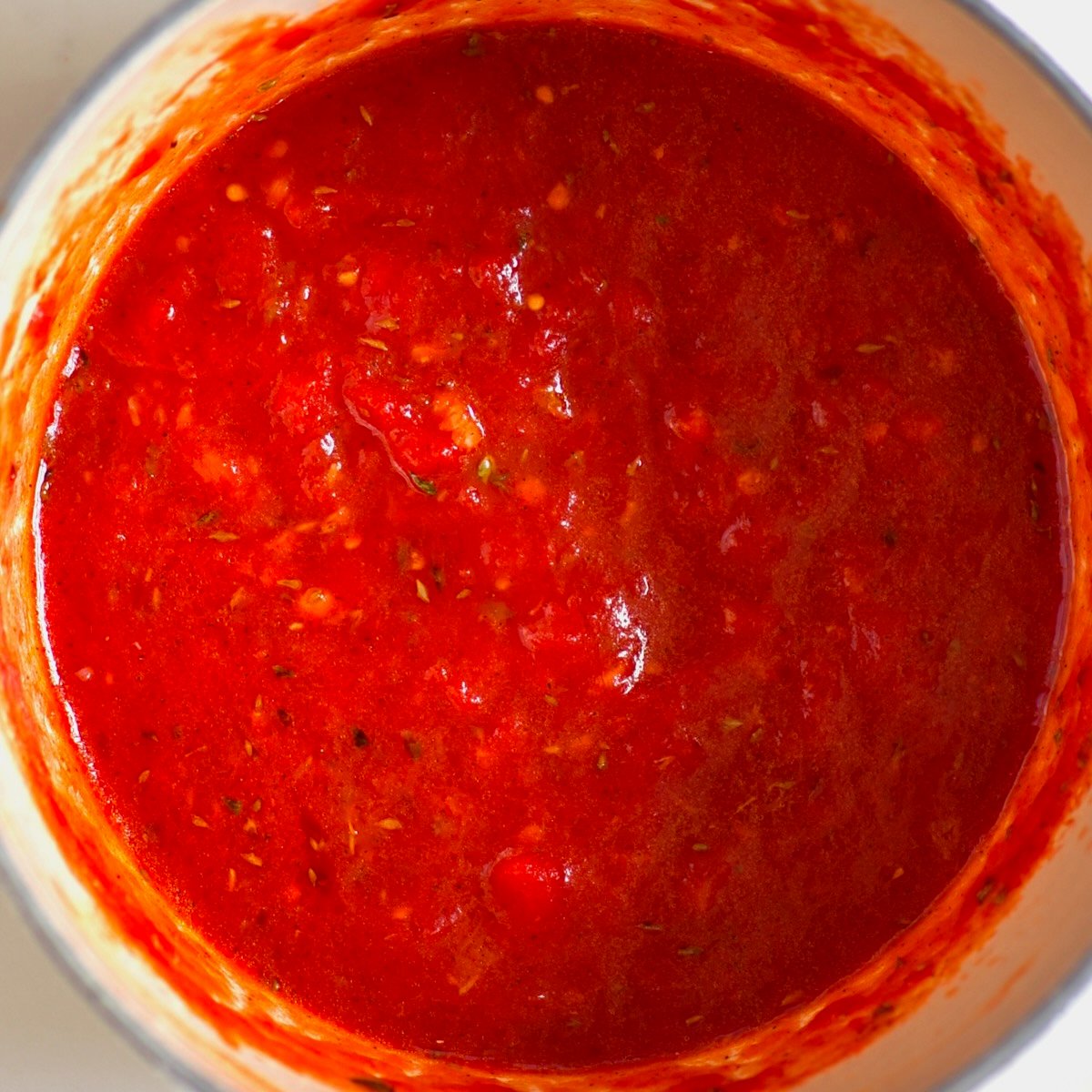 Homemade pizza sauce in a saucepan