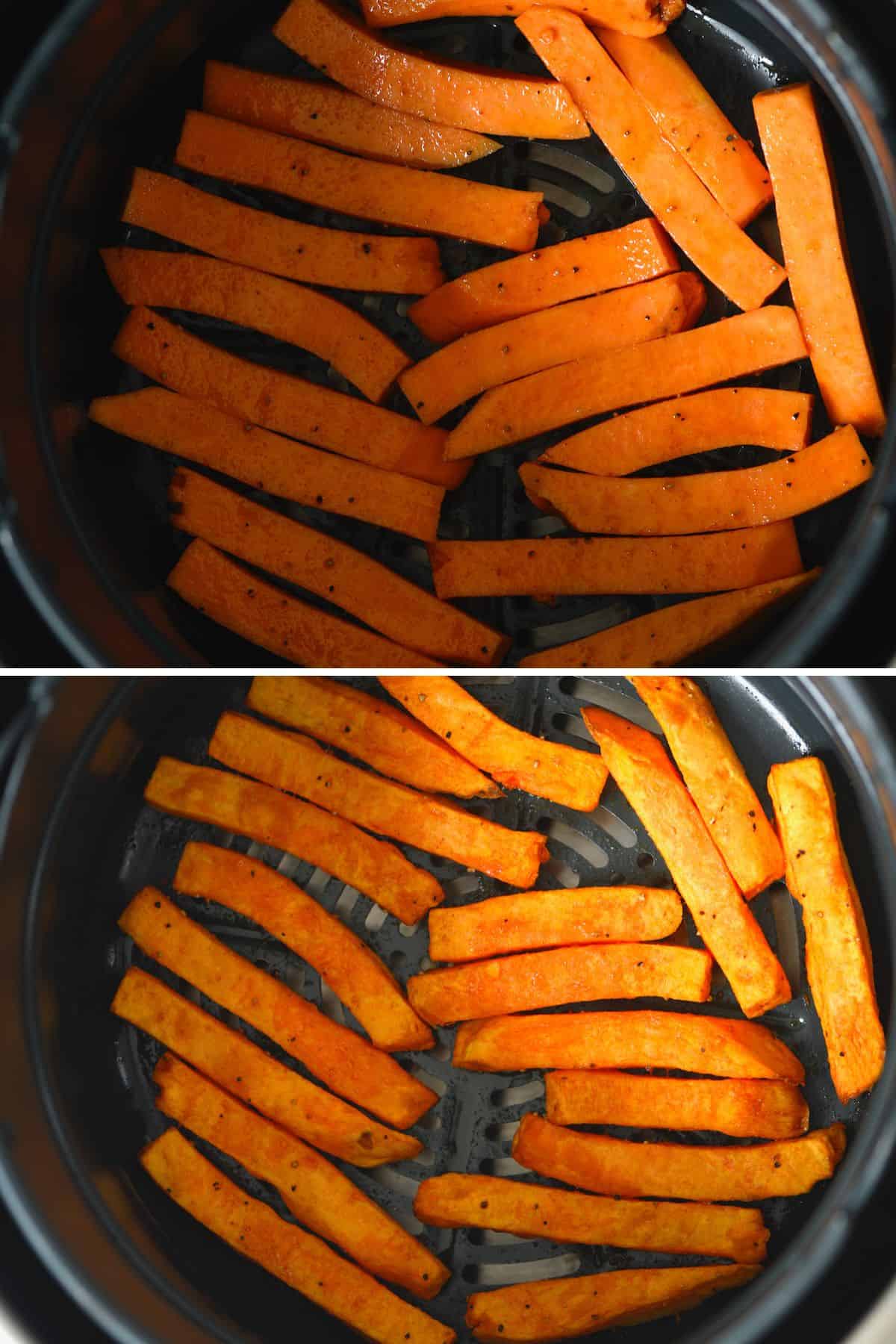 Before and after making sweet potato fries in air fryer