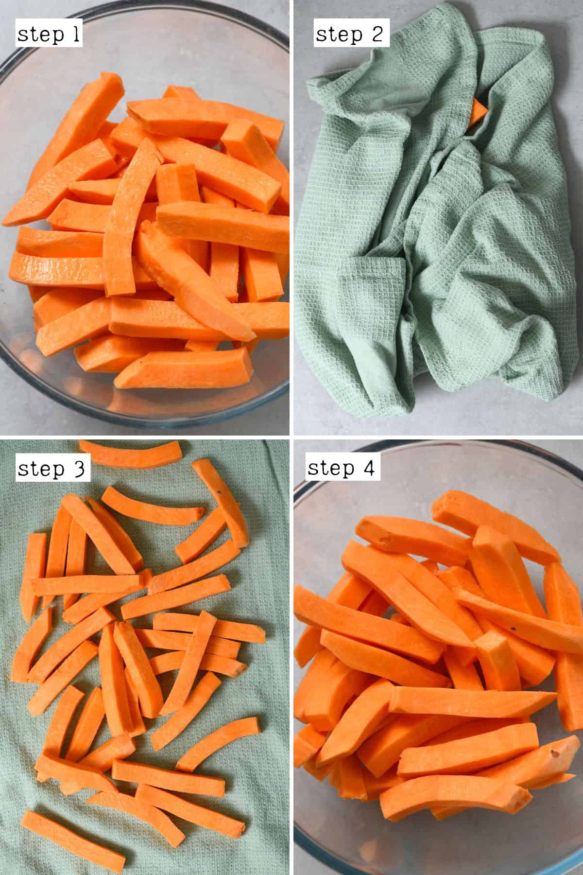Steps for drying sweet potato sticks