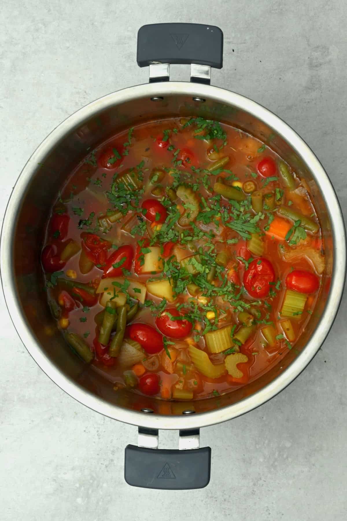 Instant pot filled with vegetable soup