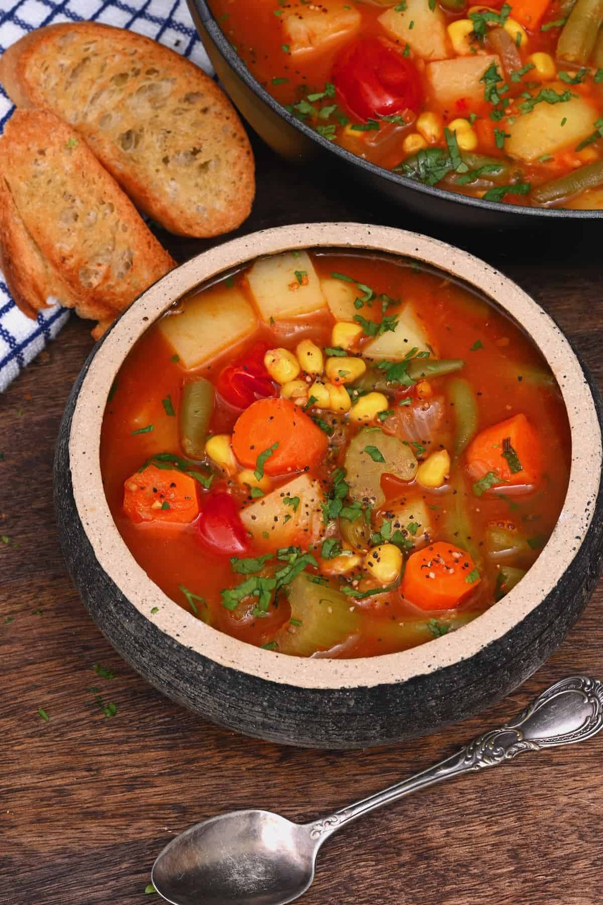 A serving of vegetable soup