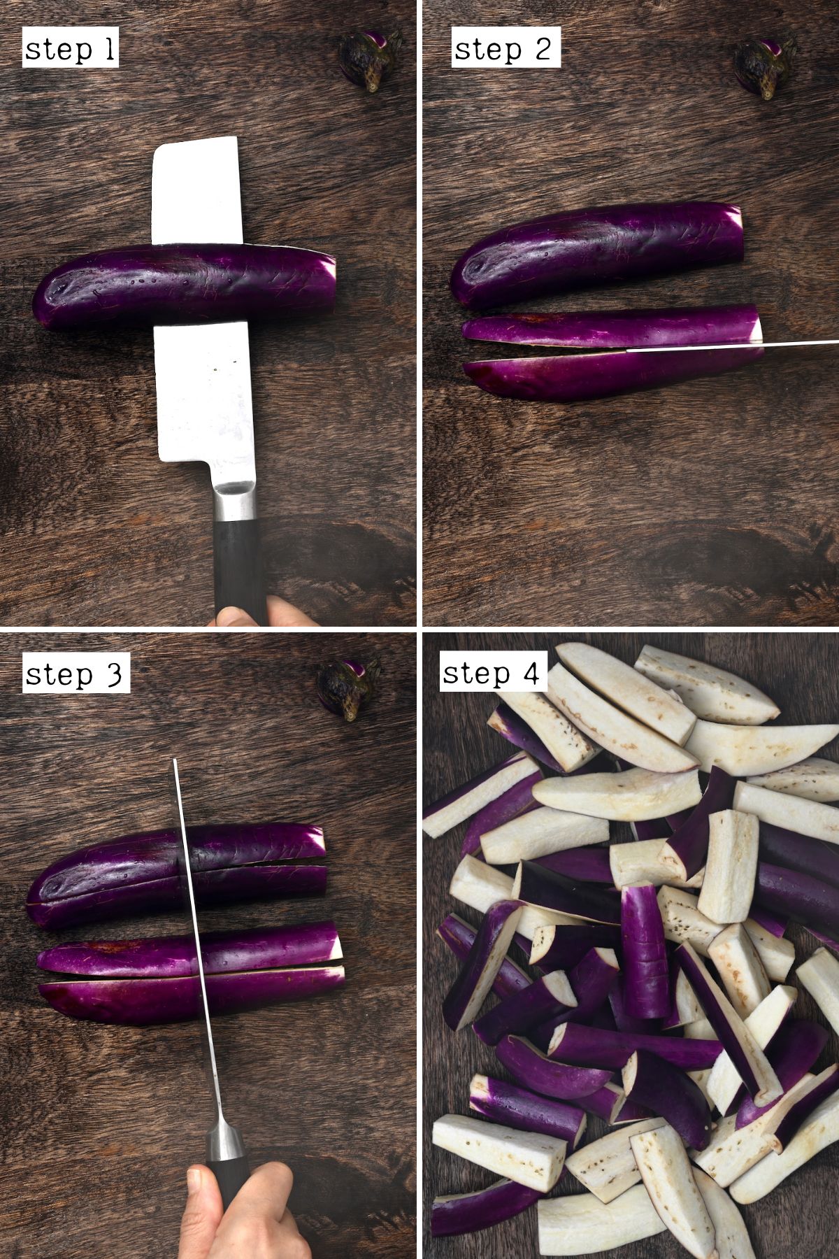 Step for cutting Chinese eggplant