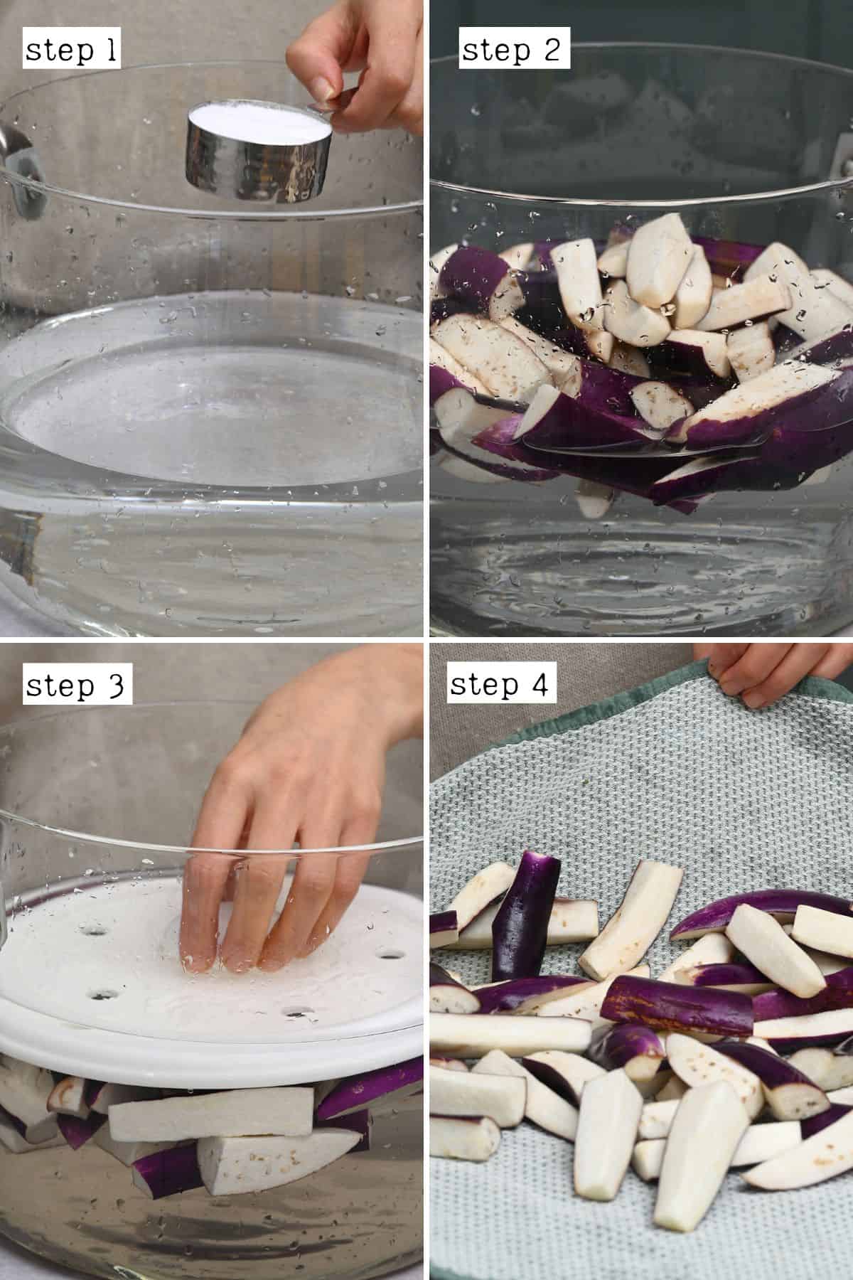 Steps to brine eggplant pieces