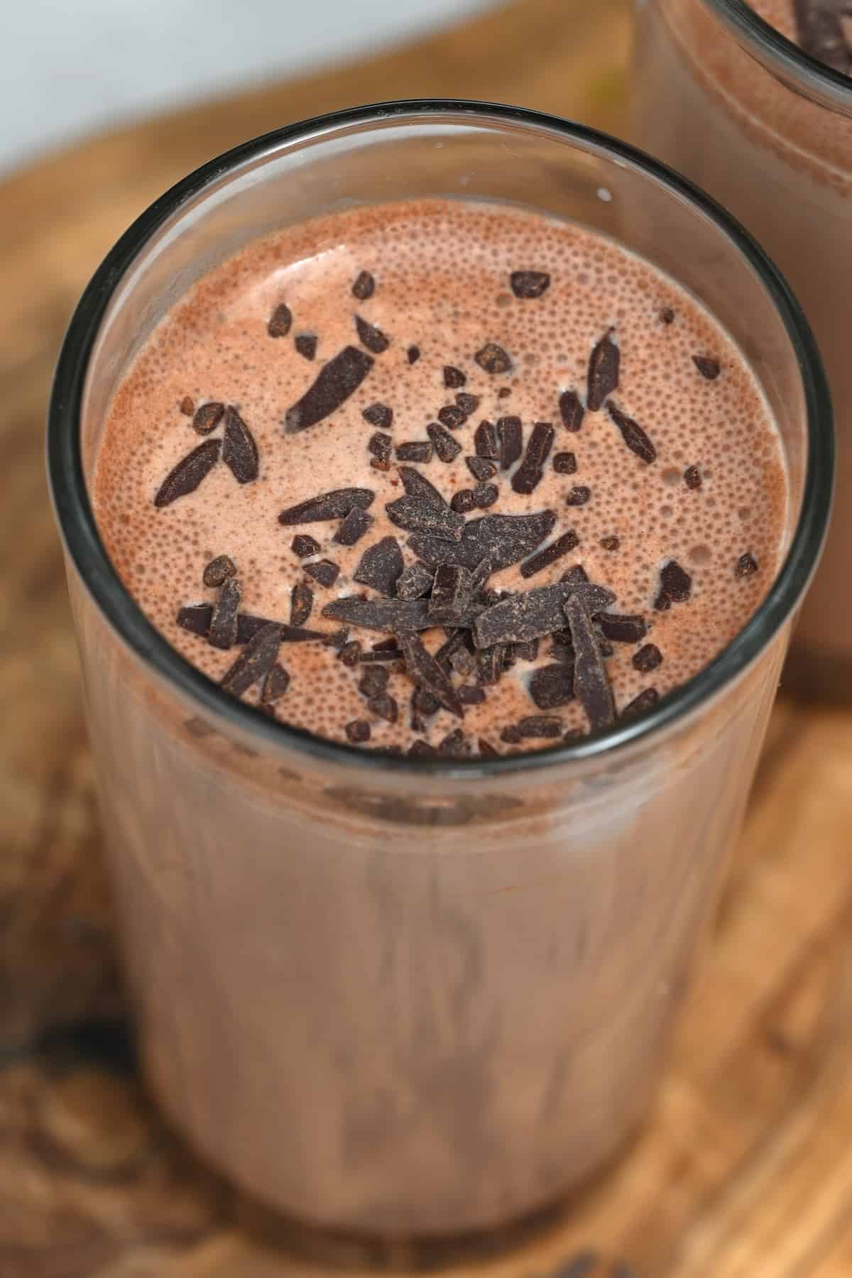 Chocolate milk topped with chocolate