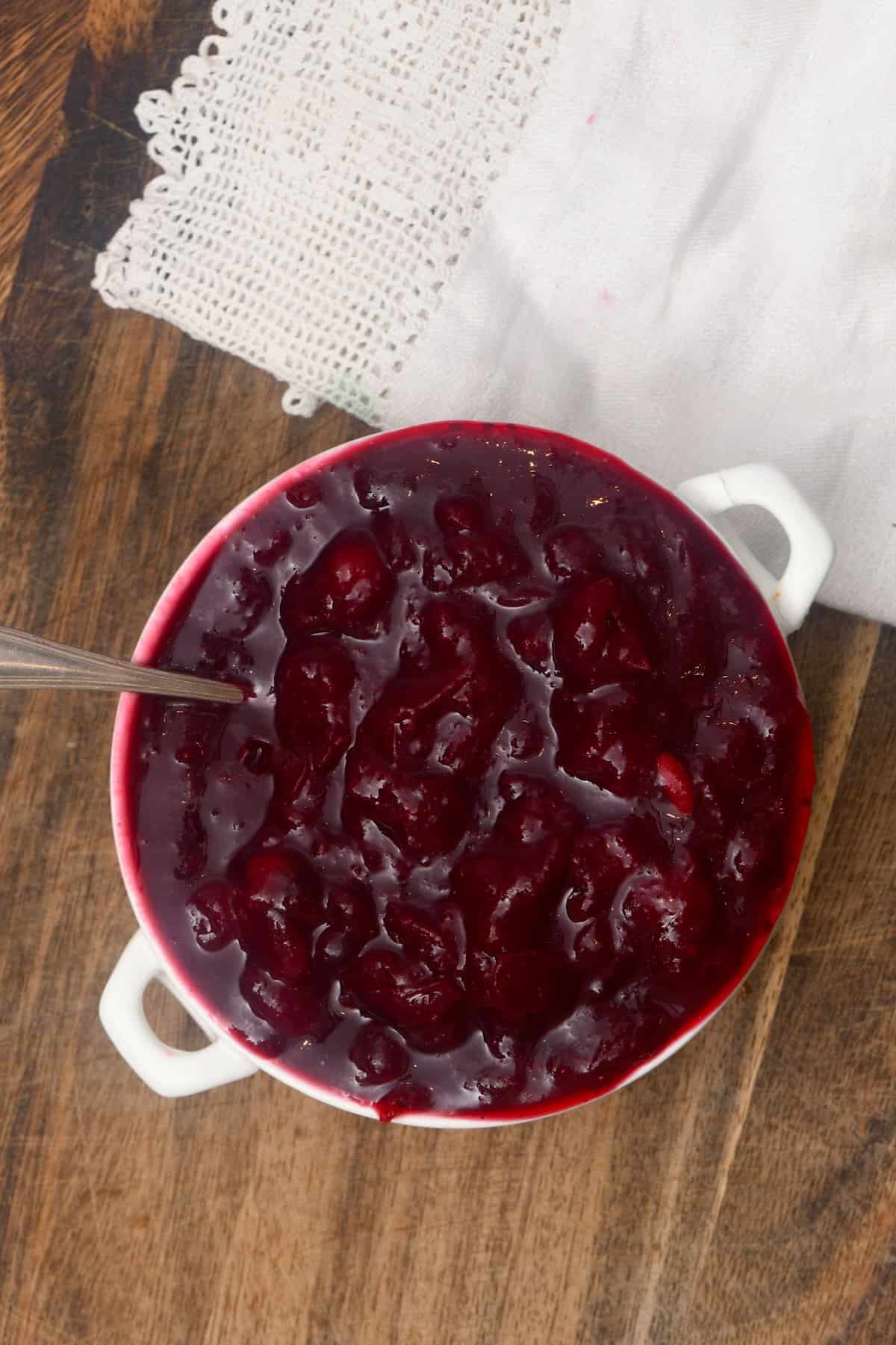 Homemade cranberry sauce in a bowl