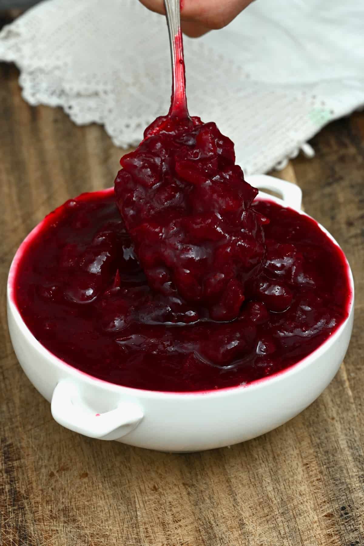A spoonful of cranberry sauce