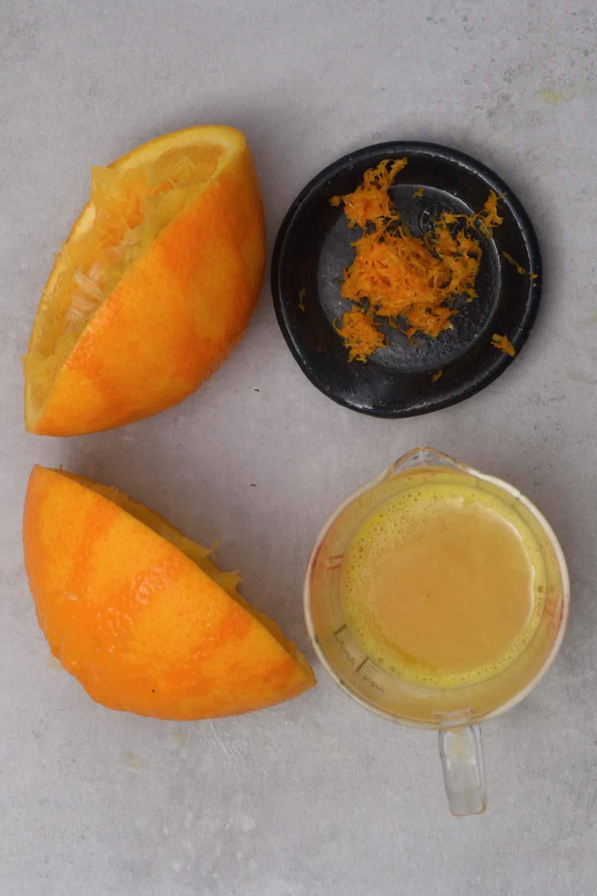 Zested and juiced orange