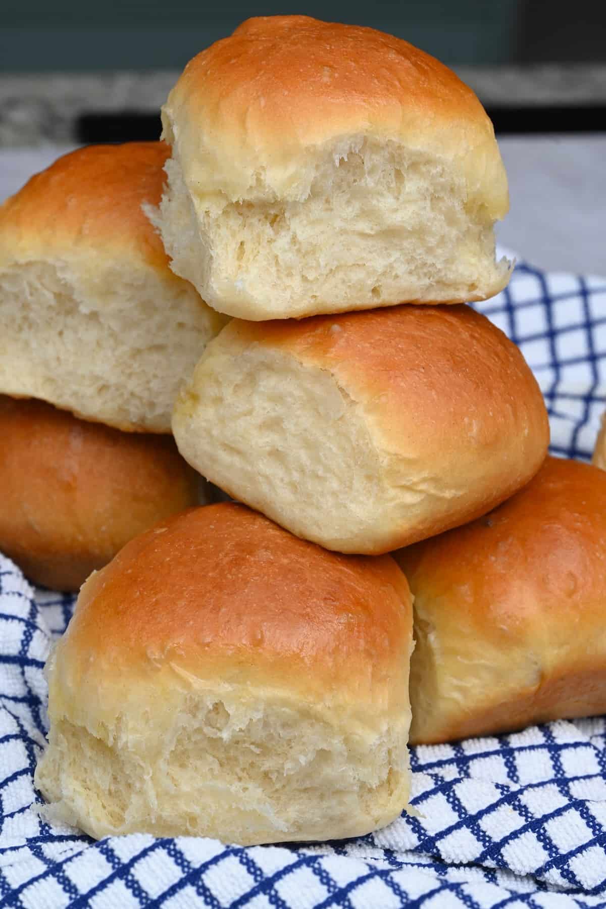 Dinner rolls stacked on each other