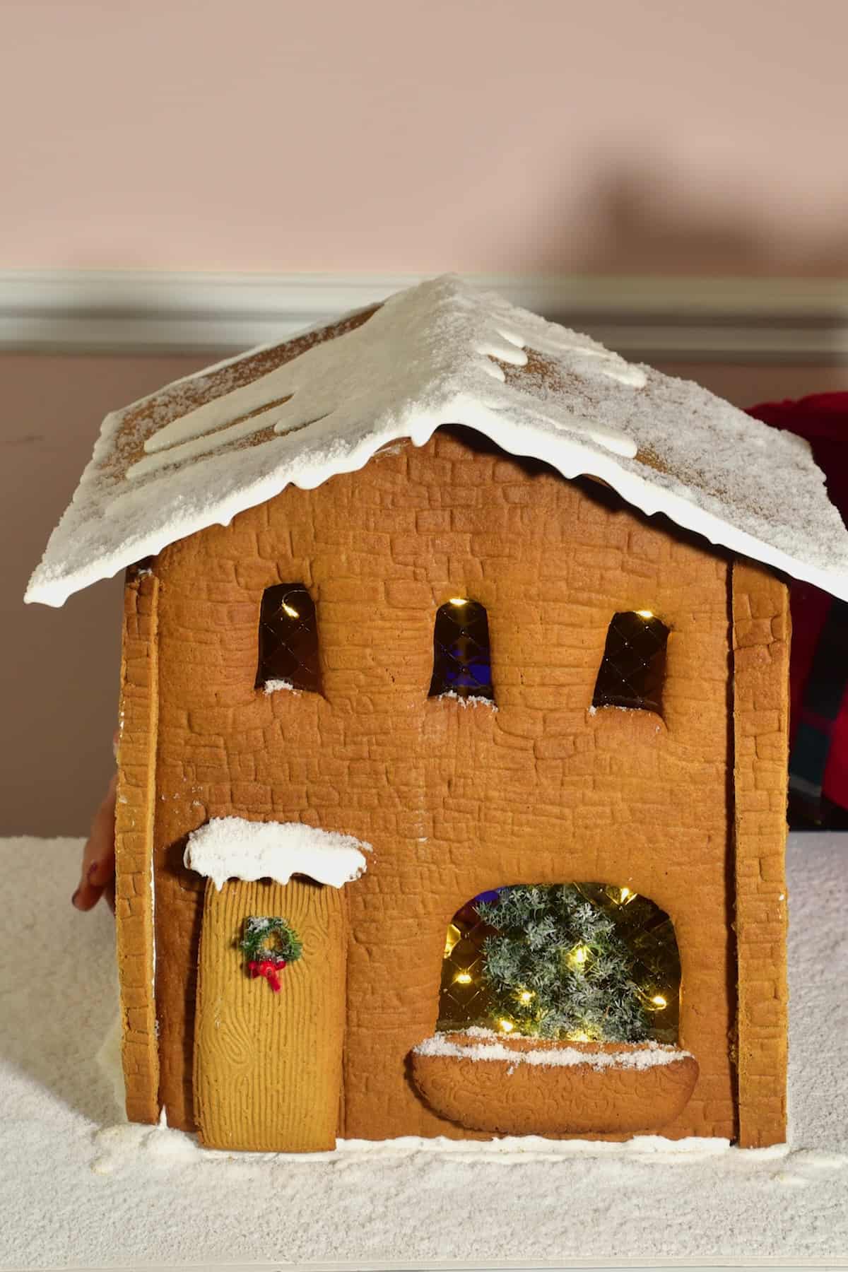 Homemade decorated gingerbread house
