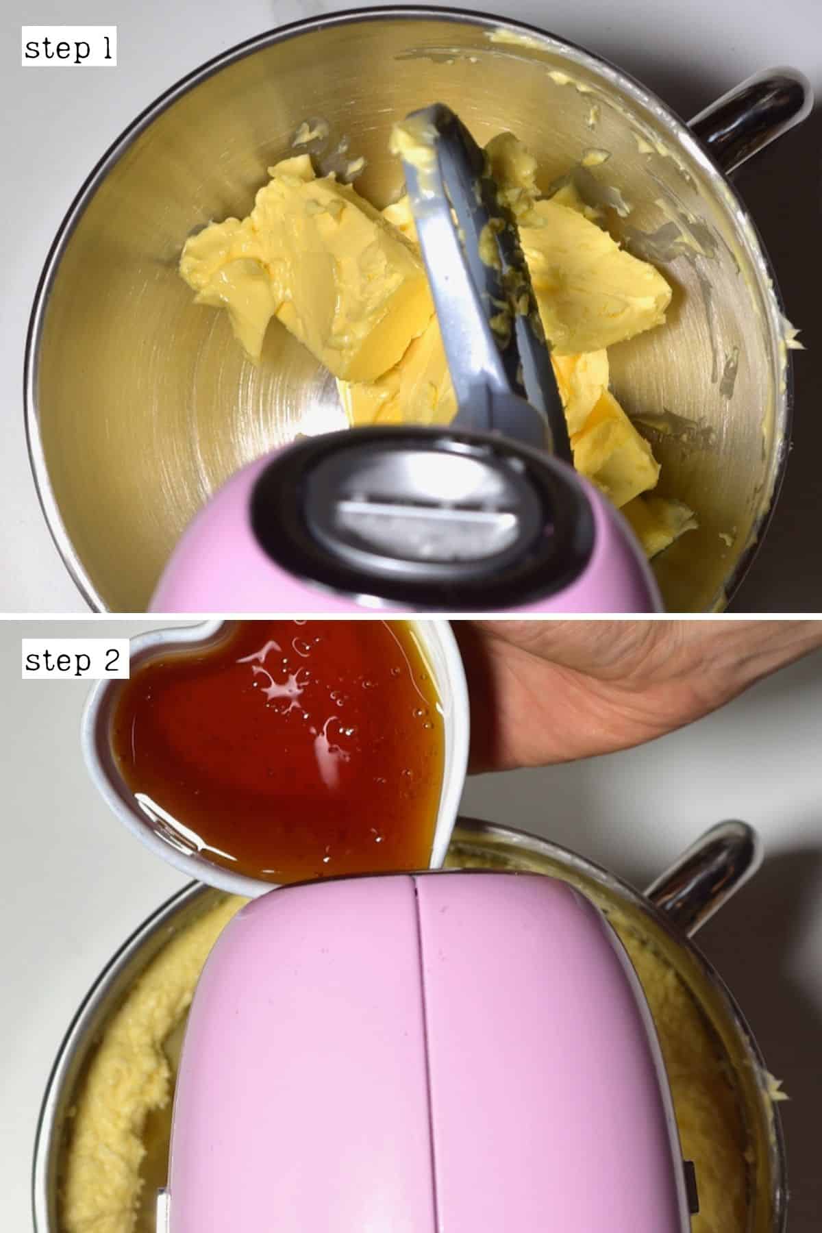 Steps for mixing butter sugar and golden syrup