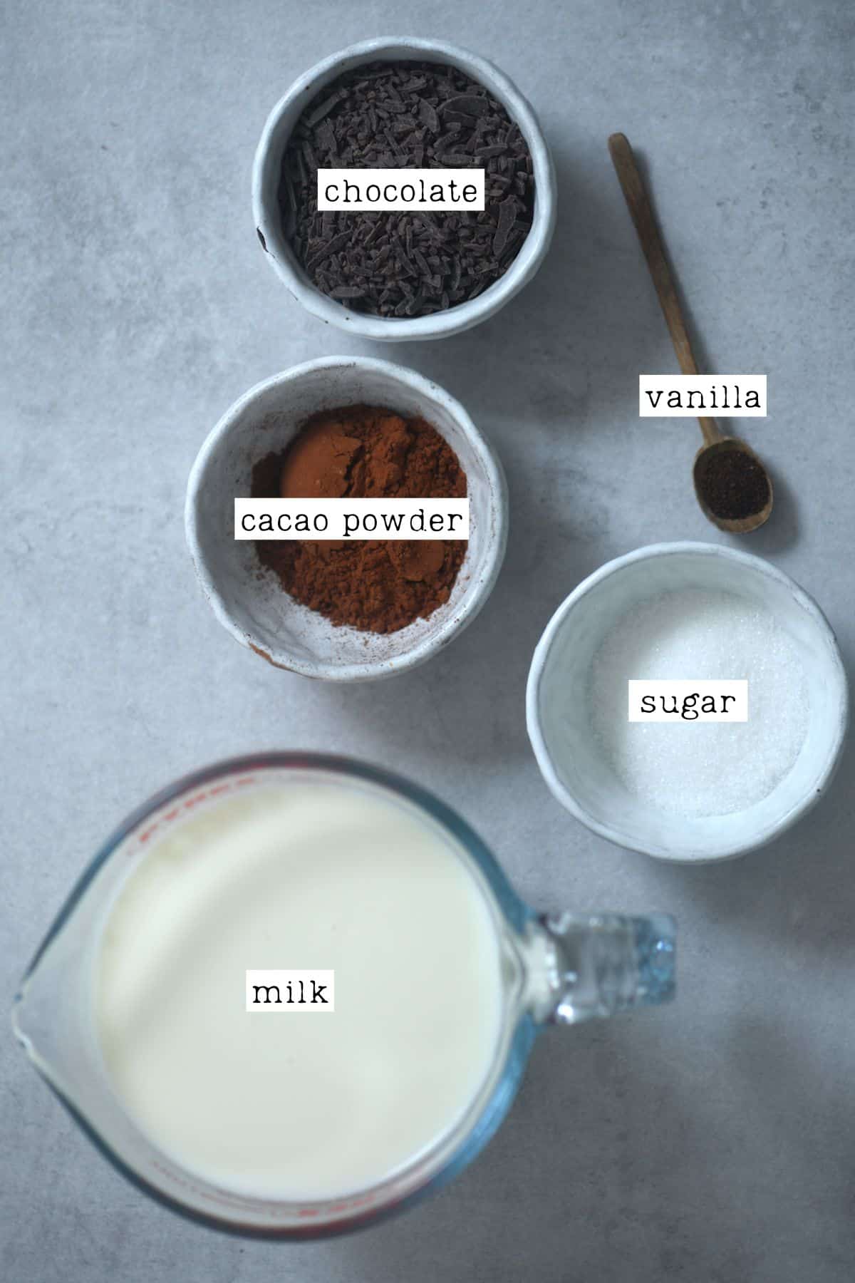 Ingredients for hot chocolate