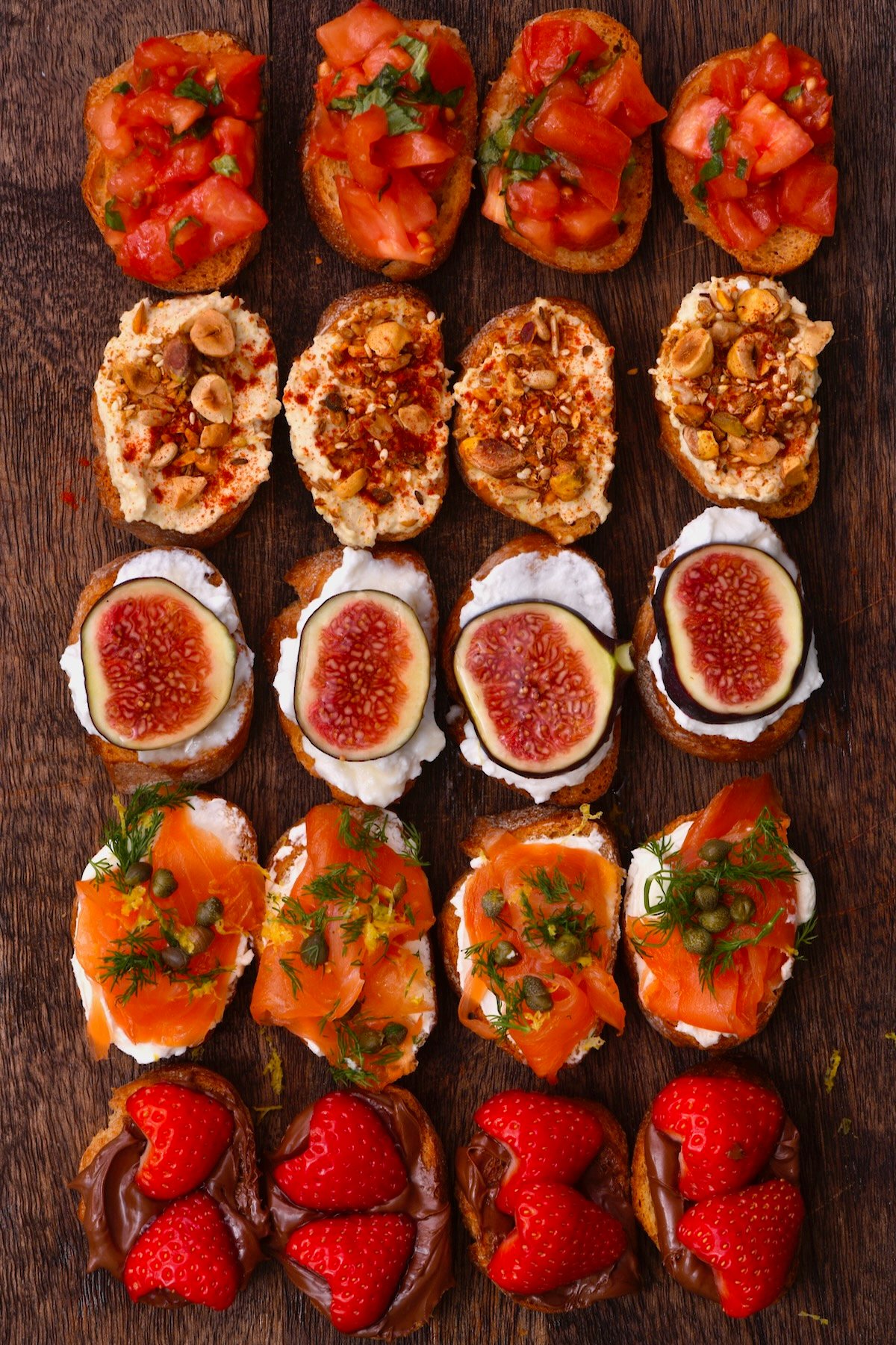 Homemade crostini with different toppings
