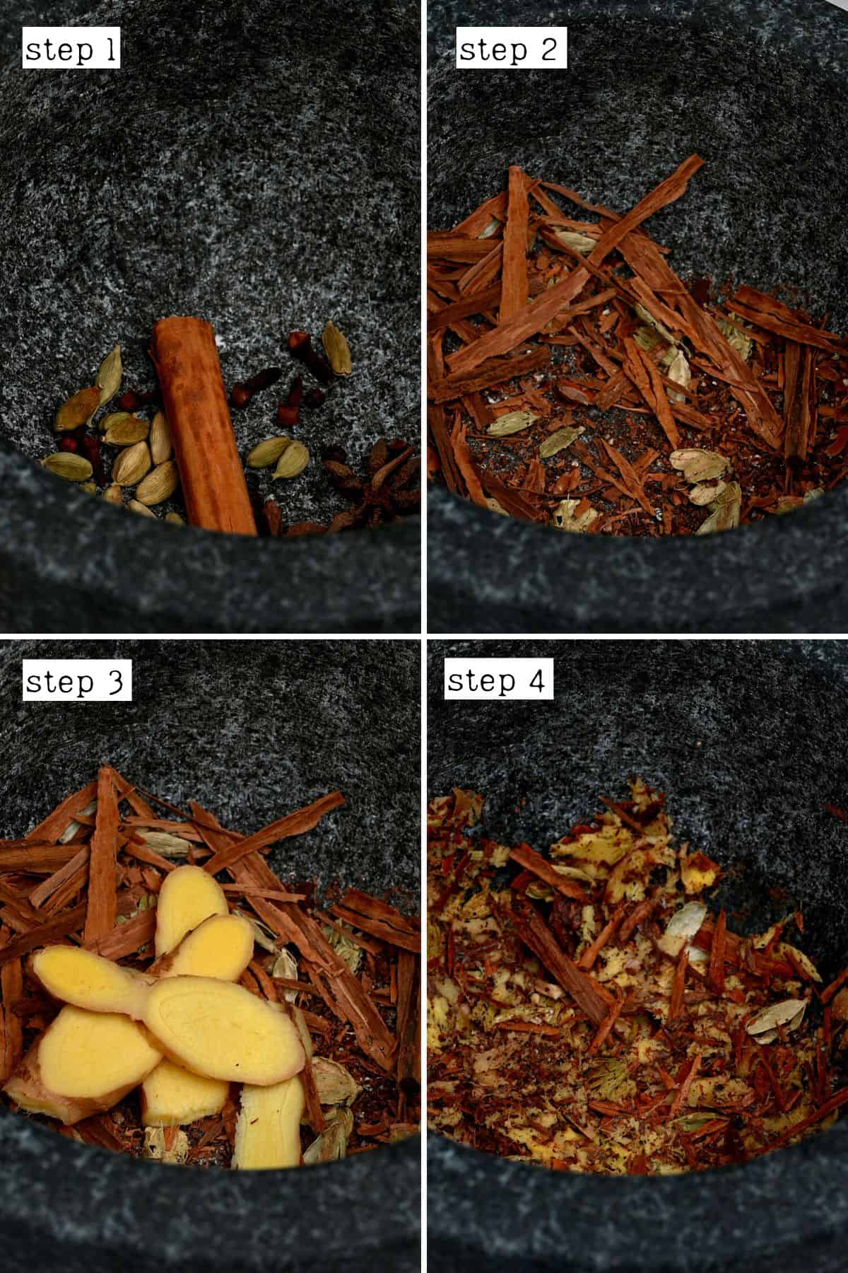 Steps for crushing spices and ginger