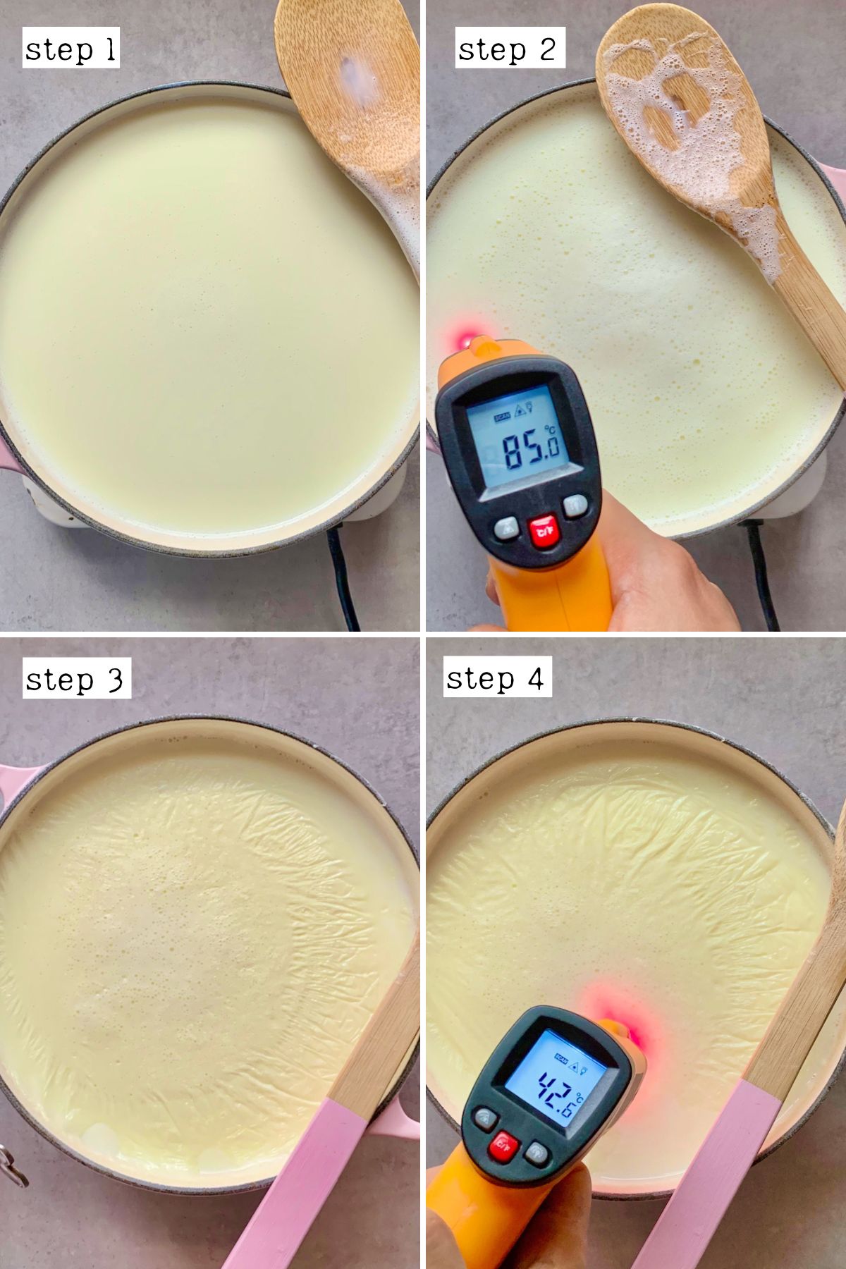 Steps for heating and cooling milk